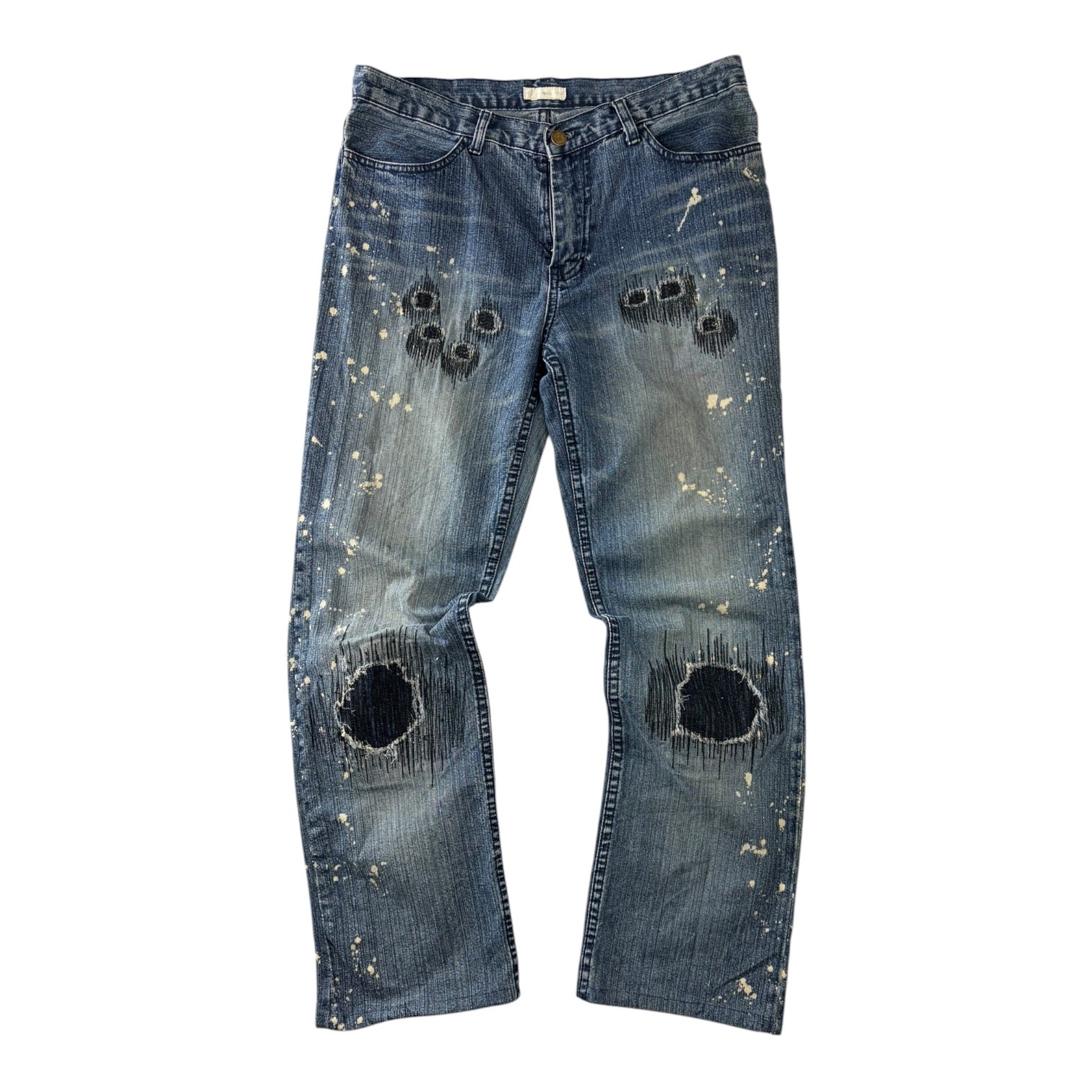 Number (N)ine Bullet Hole Grunge Denim Jeans Dark Wash