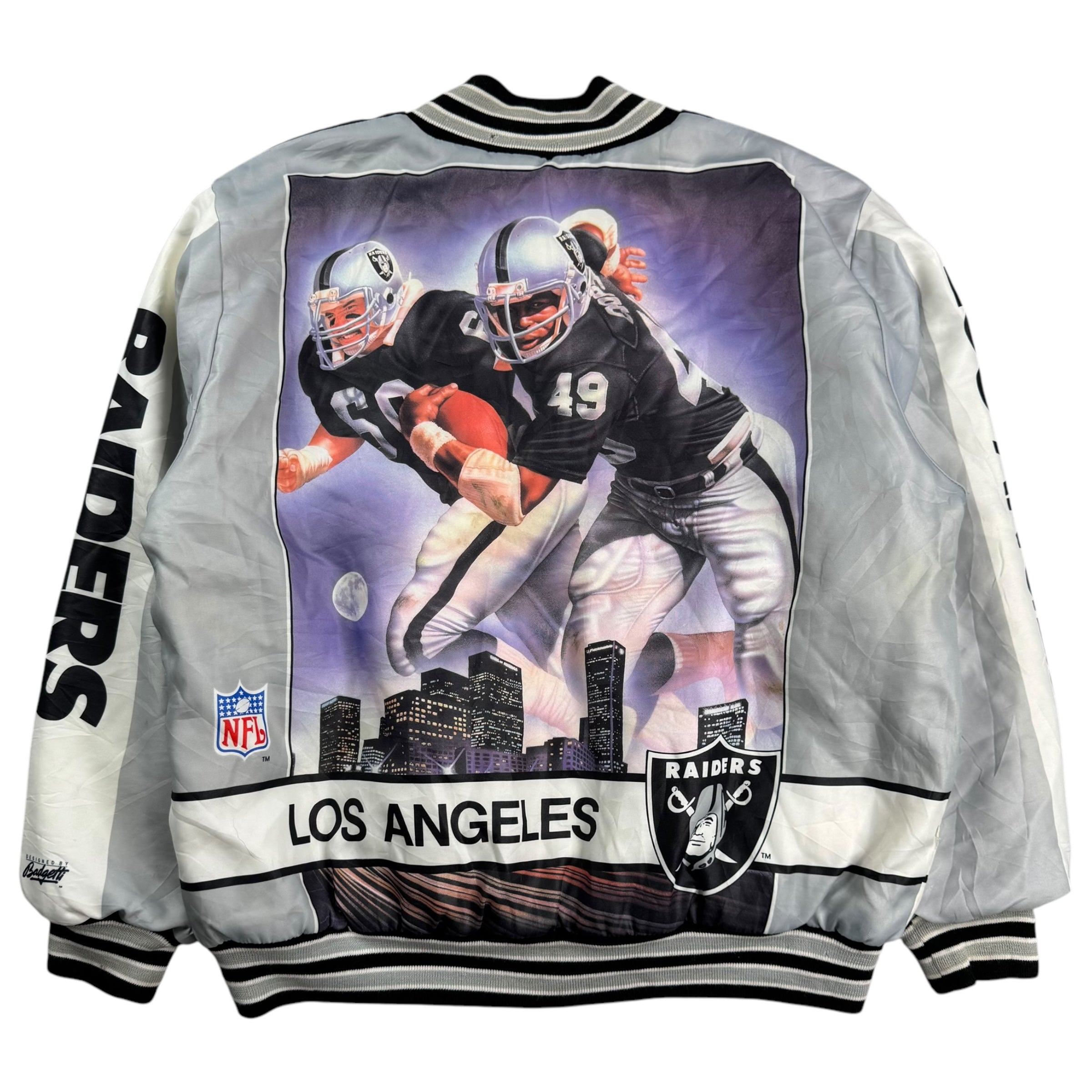 Vintage Pro One Los Angeles Raiders Bomber Jacket White Black Grey