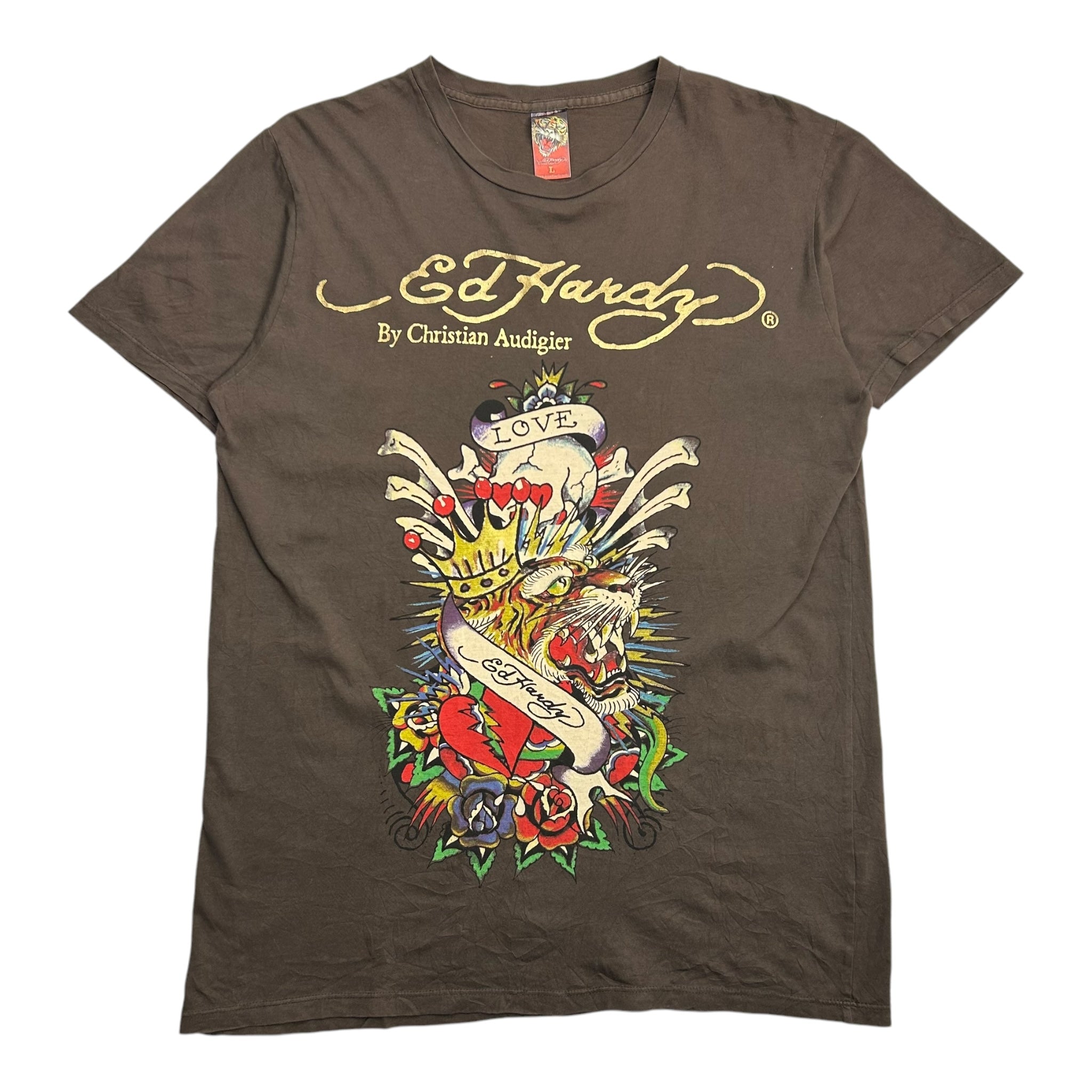 Vintage Y2K Ed Hardy By Christian Audigier Tattoo Tee Brown