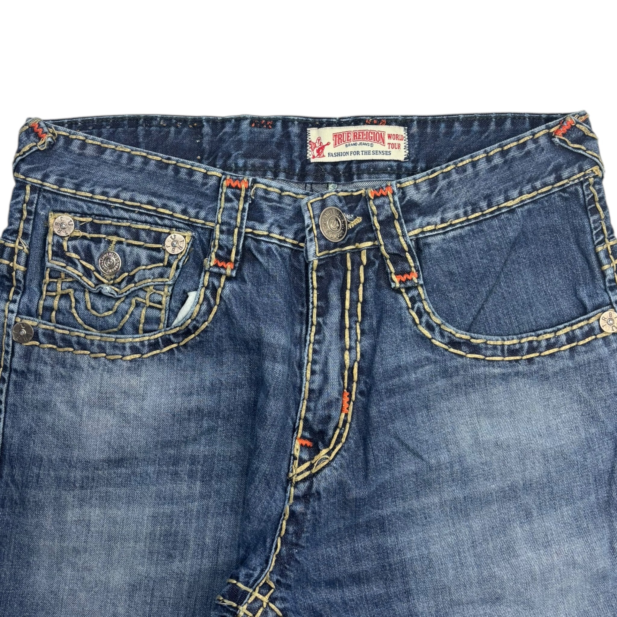 Vintage True Religion Contrast Stitched Dark Wash Denim Bottoms