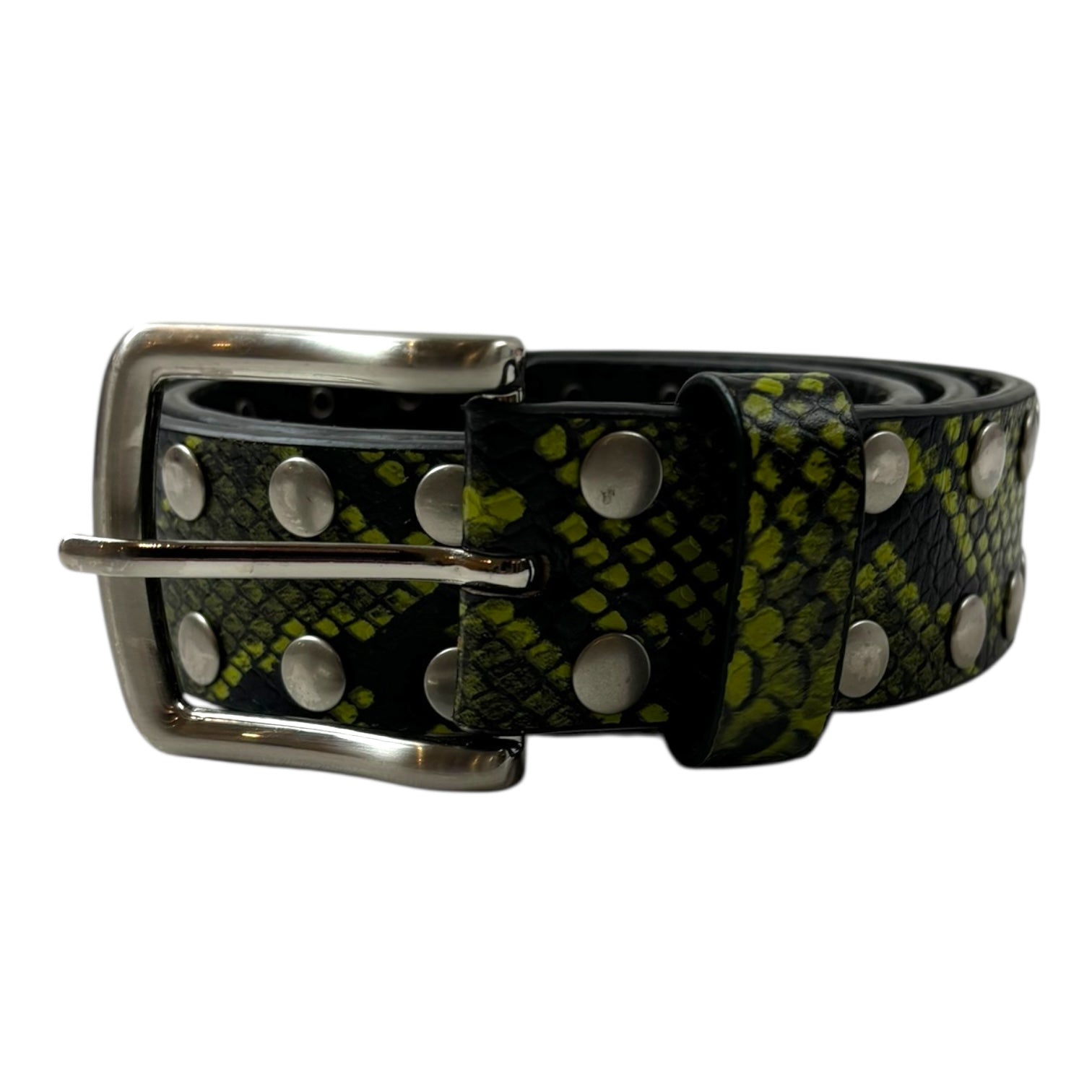 Stussy 8 Ball Studded Leather Belt Green Snake Skin
