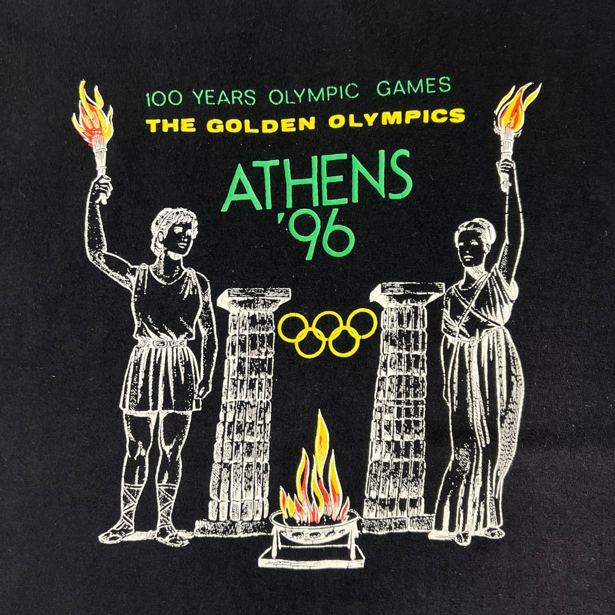 Vintage "100 Years Olympic Games The Golden Olympics Athens '96" Graphic Black T-shirt