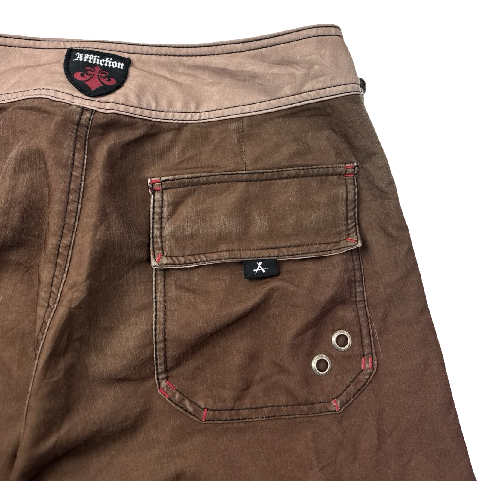 Vintage Y2K Affliction Cross Patched Surf Bottoms