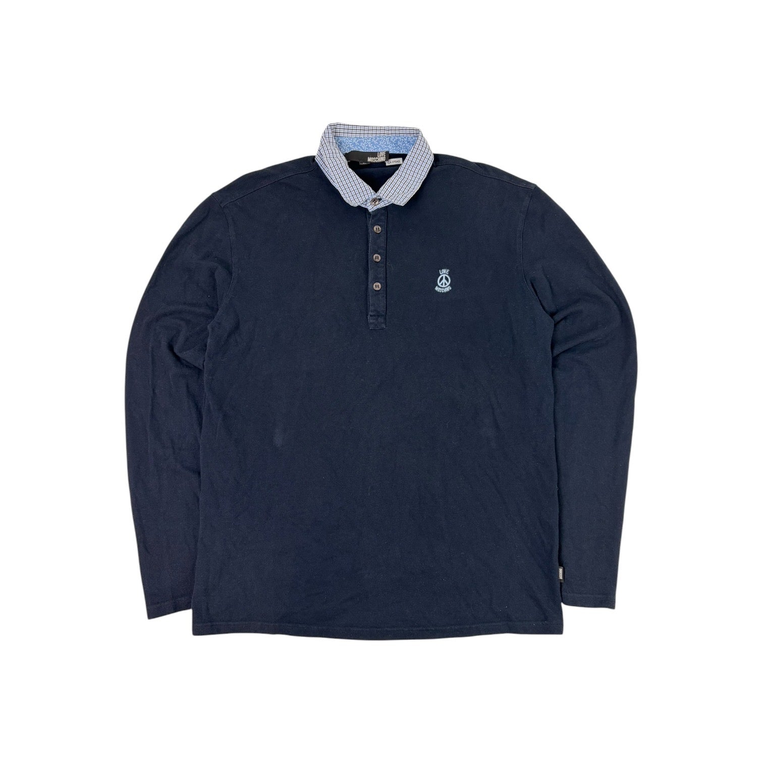 Moschino Peace Sign Pique Polo Long Sleeve Shirt Navy