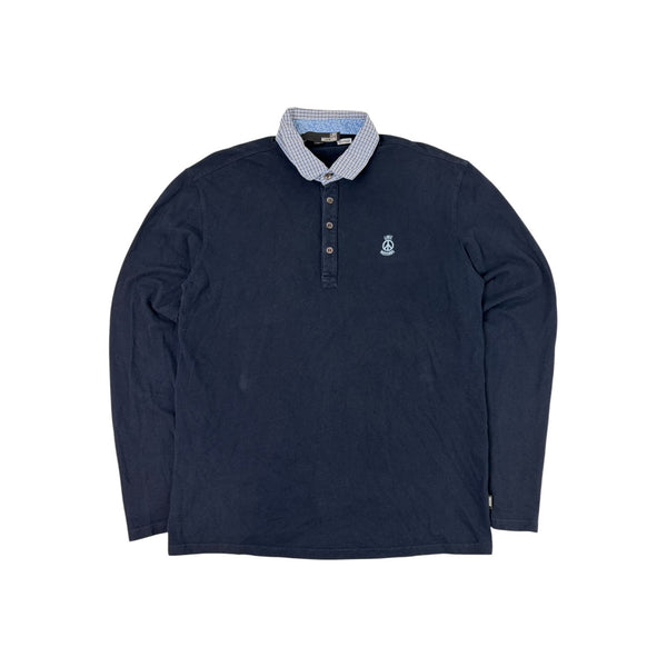Moschino Peace Sign Pique Polo Long Sleeve Shirt Navy