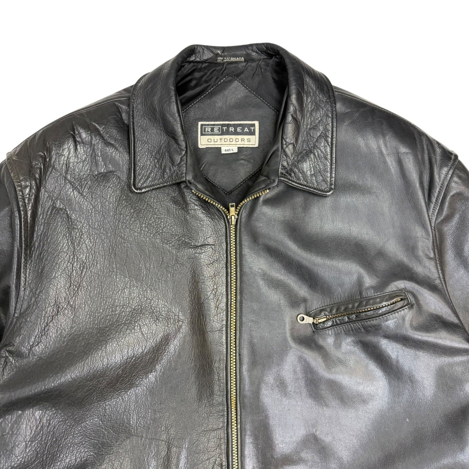 Vintage Retreat Outdoors Leather Jacket Black