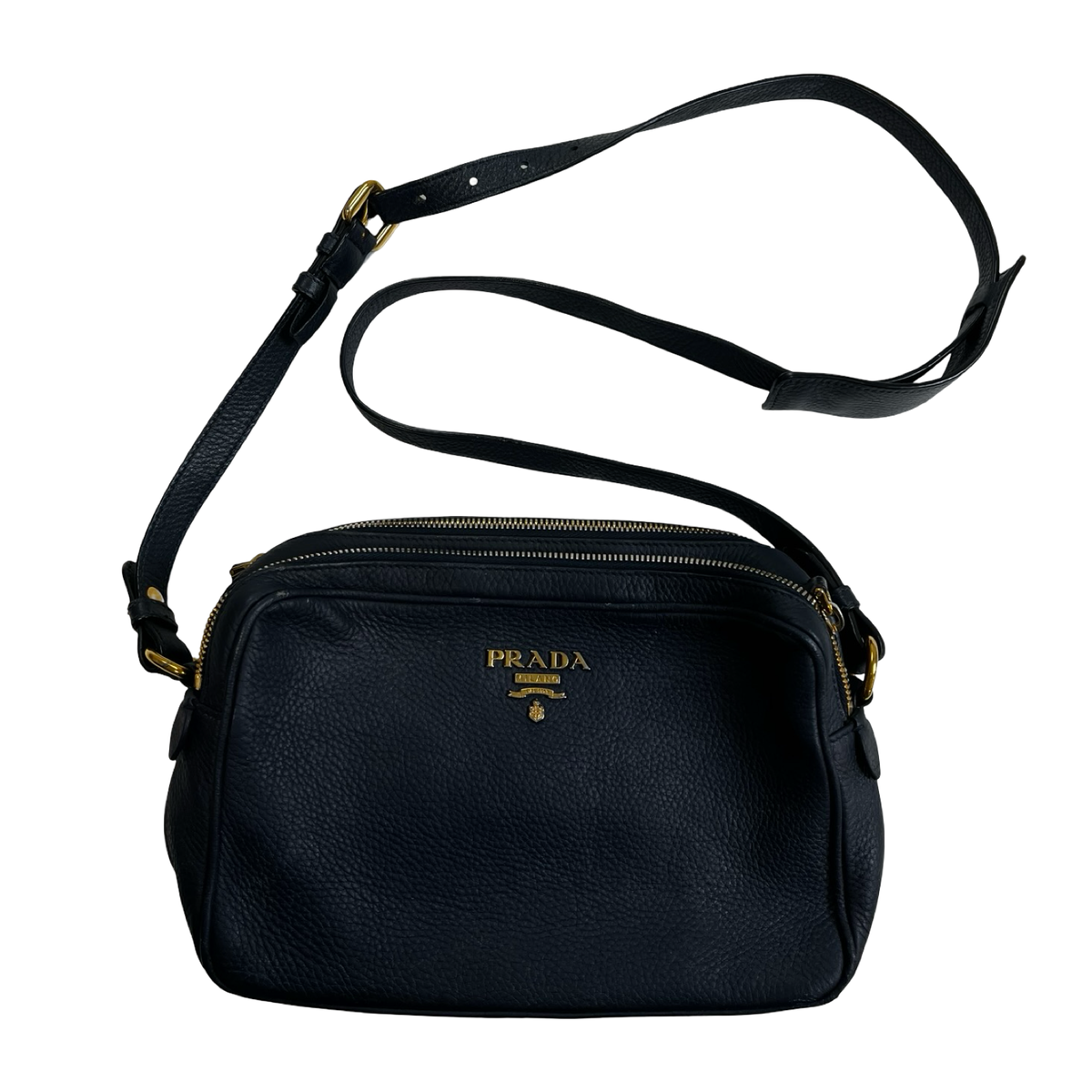 Prada Vitello Daino Double Zip Camera Bag Navy
