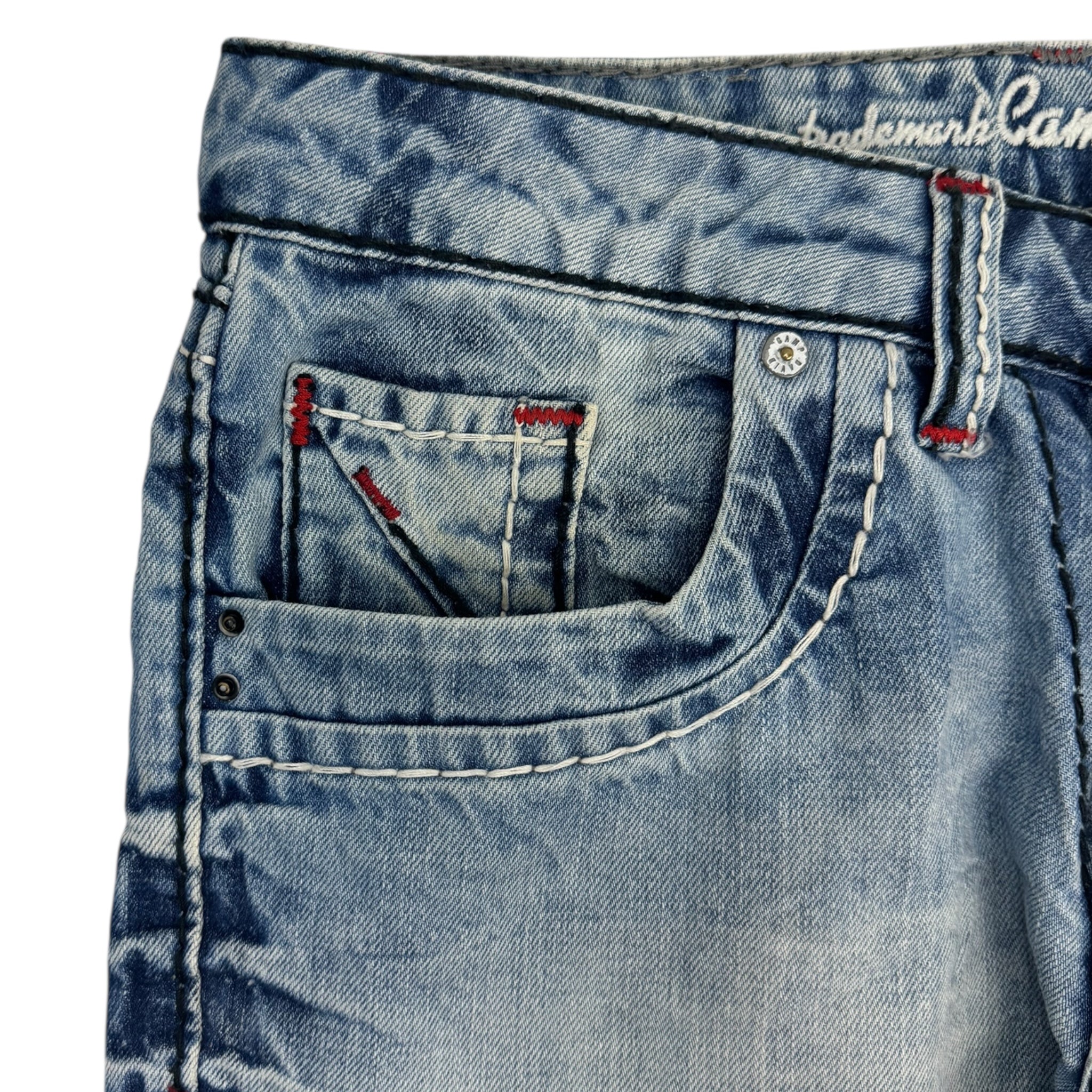 Y2K Camp David Contrast Stitch Embroidered Euro Denim Light Wash Bottoms