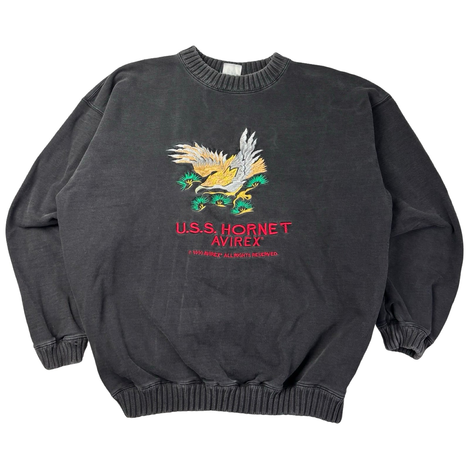 1990 Avirex U.S.S. Hornet Crewneck Faded Black