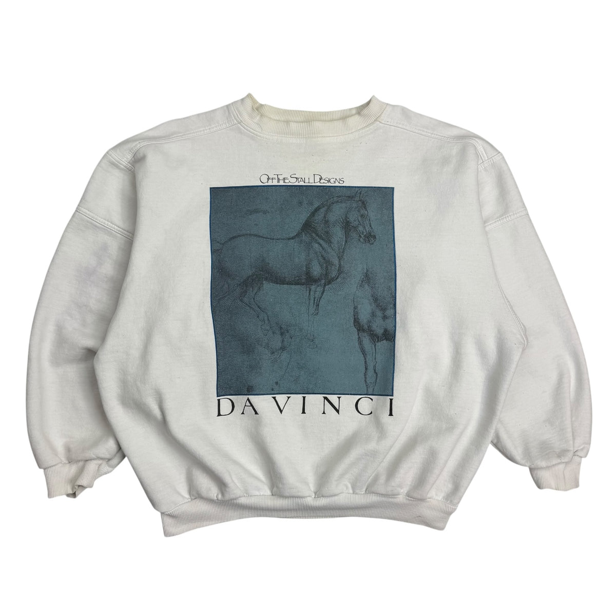 Vintage DaVinci Off The Stalls Designs Horse Crewneck White