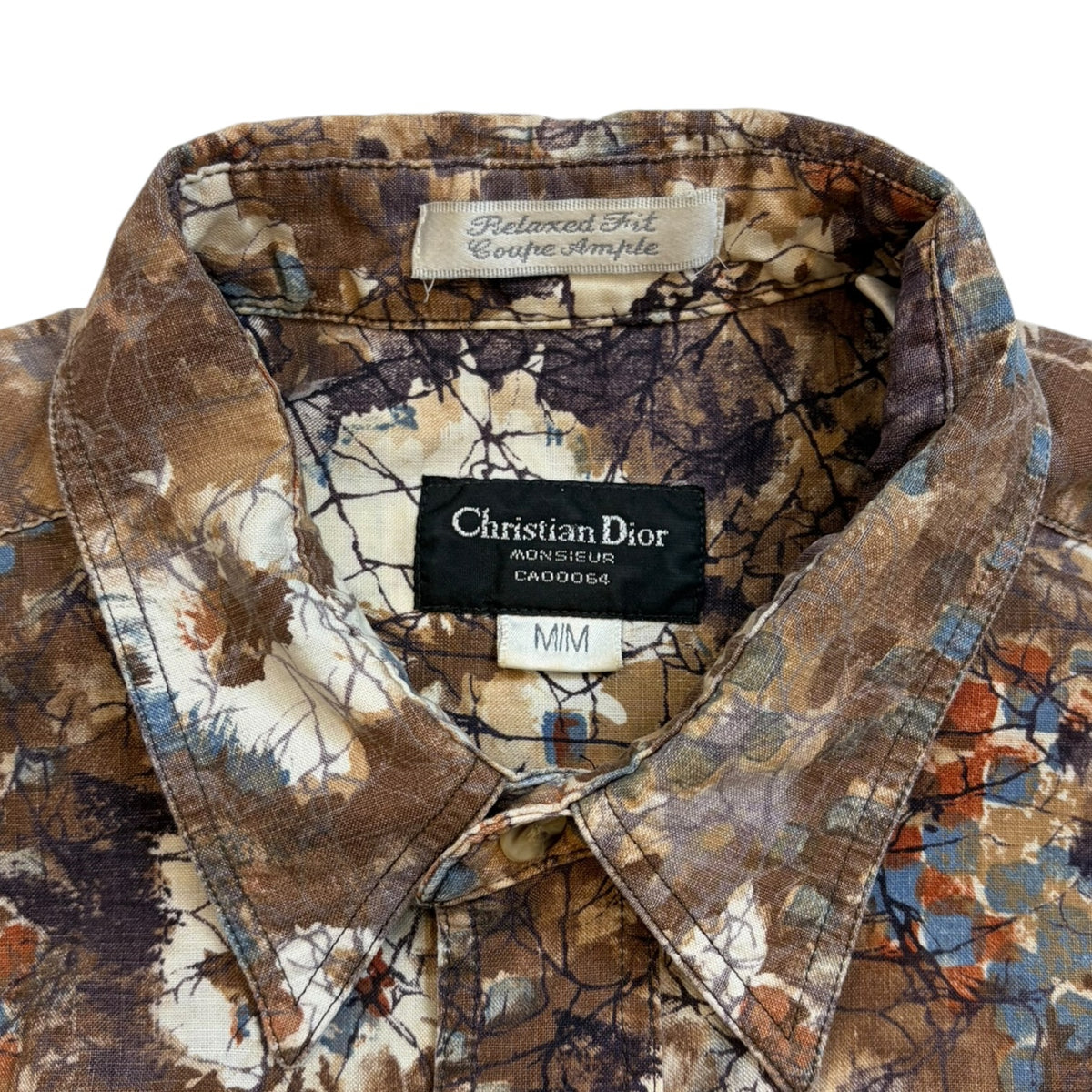 Vintage Christian Dior Floral Short Sleeve Button-Up Shirt Brown