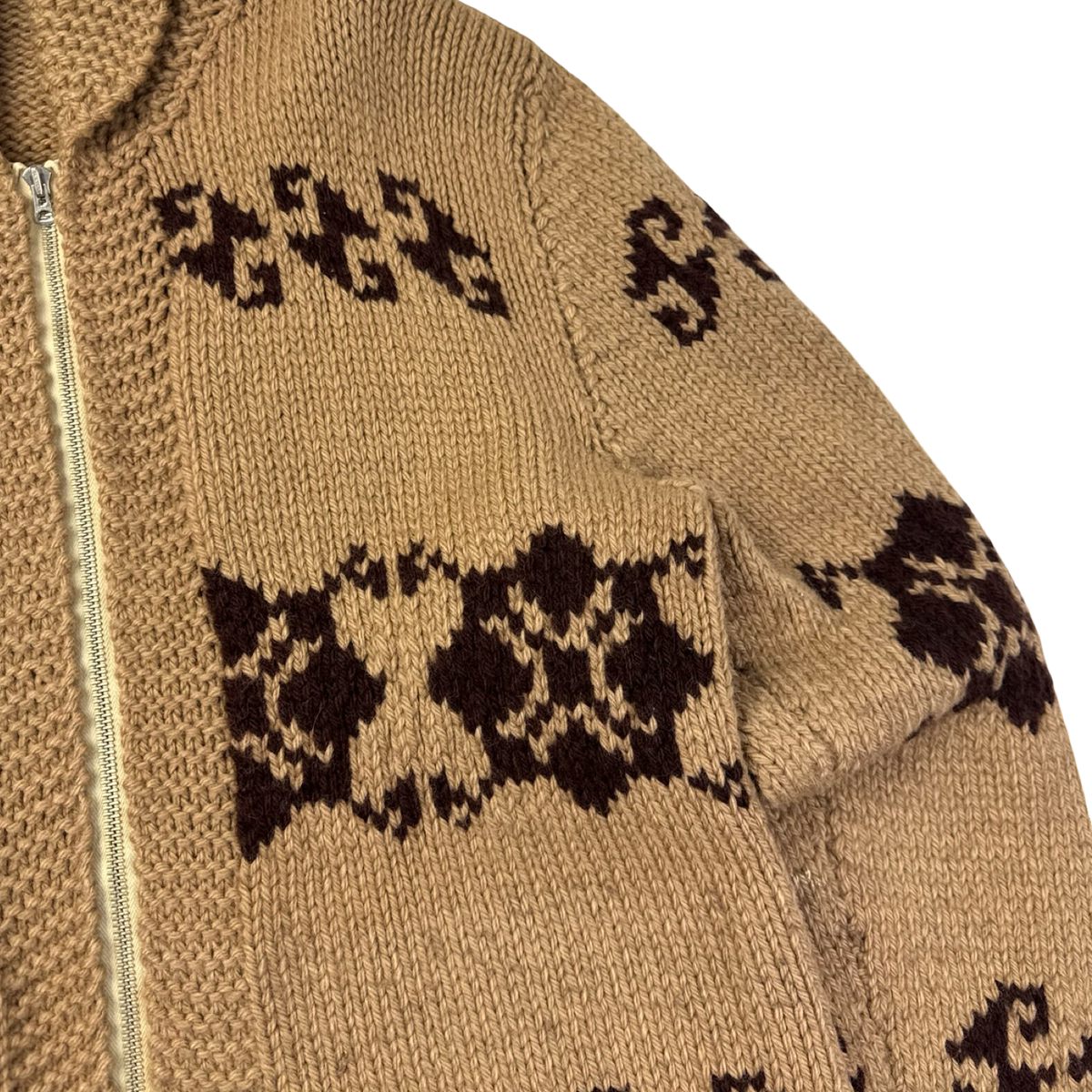 Vintage Cowichan Knit Zip Up Jacket Brown/Tan