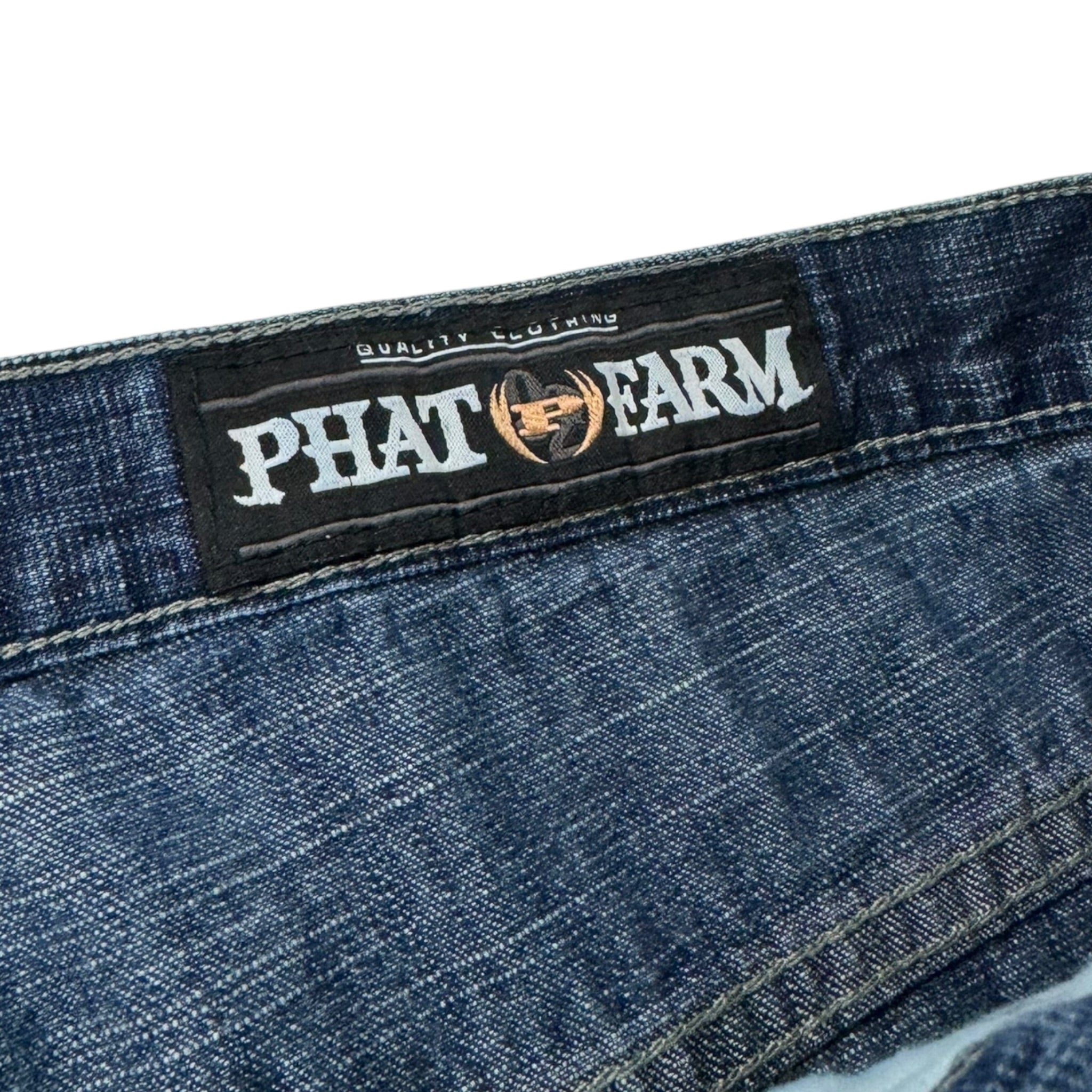 Y2K Phat Farm Leather Patch Dark Wash Denim Pants