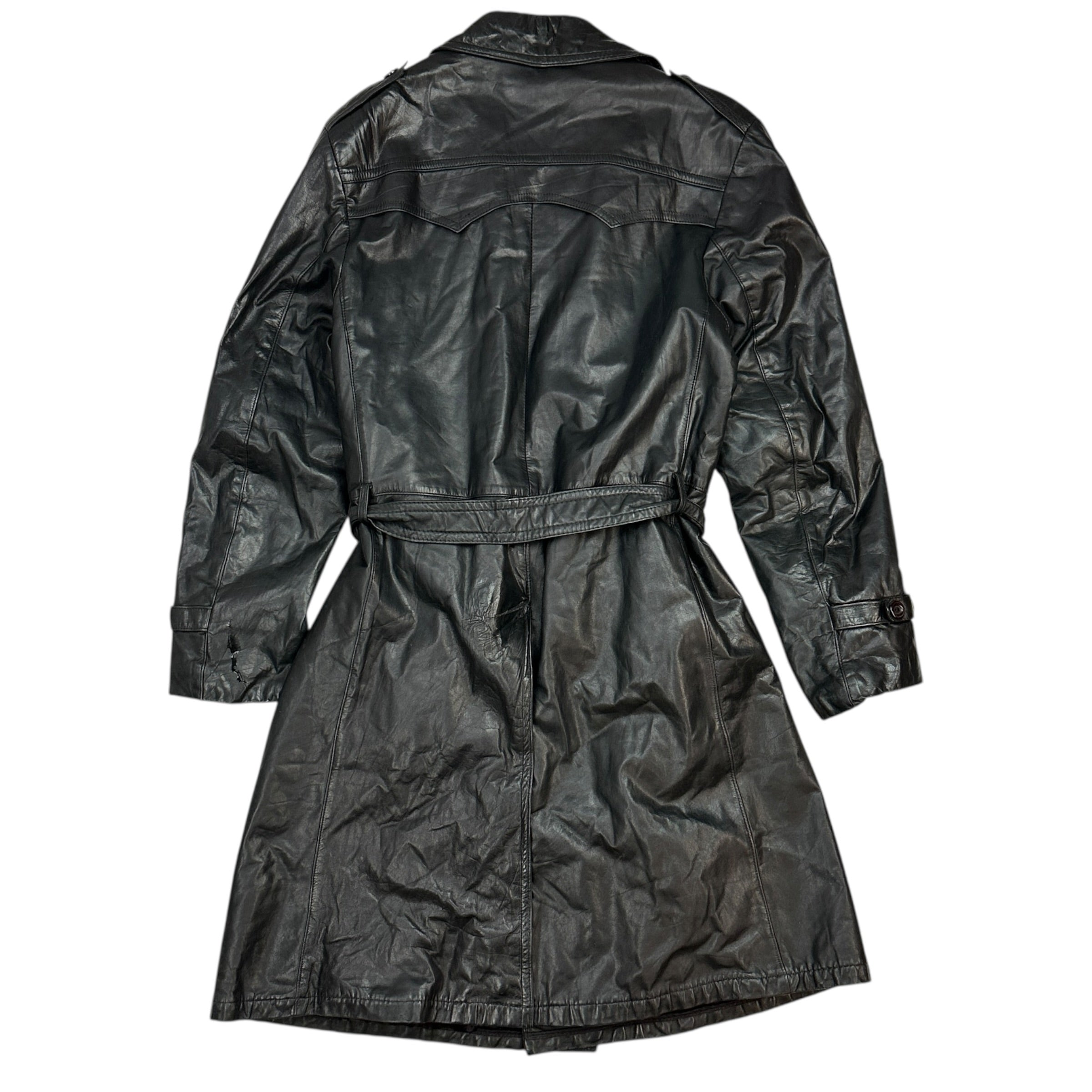 (W) Vintage Victoria Leather Trench Coat Black