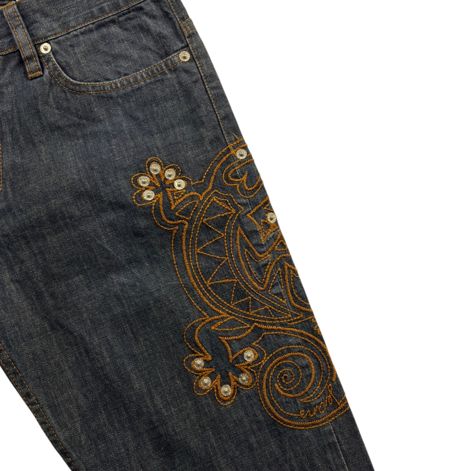 (W) Moschino Embroidered Dark Wash Jeans