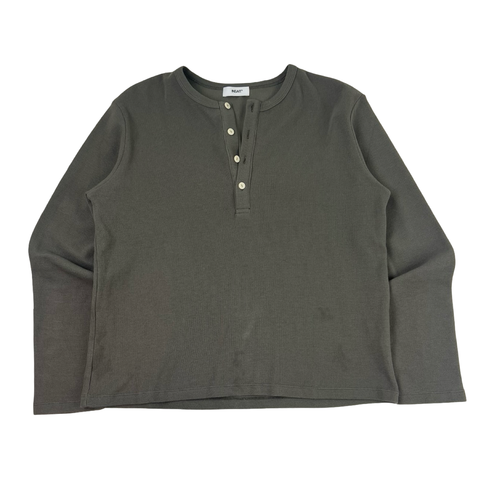 Insait Waffle Henley Long Sleeve Shirt Olive Green
