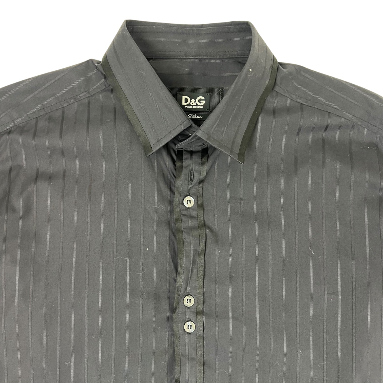 Dolce & Gabana Striped Slim Fit Navy Button Up