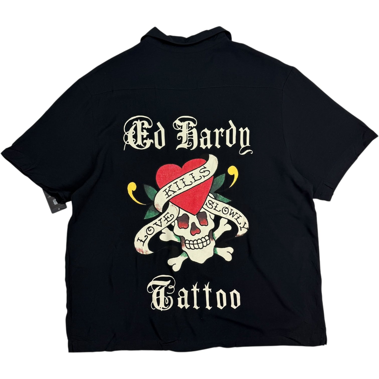 Vintage Y2K Ed Hardy Tattoo Rayon Button Up Shirt Black