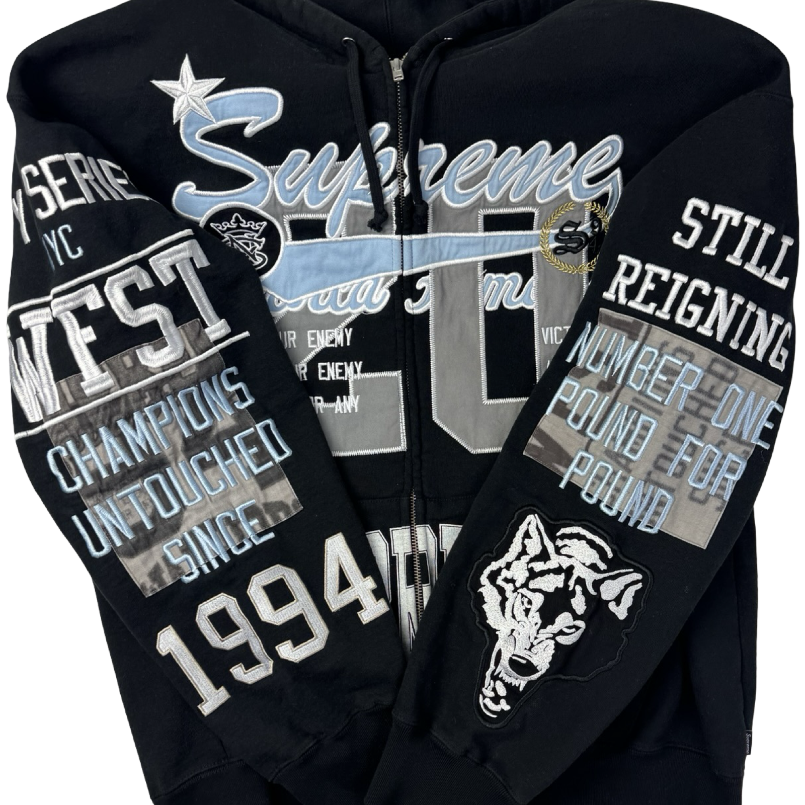 Supreme Warriors Appliqué Zip Up Hooded Sweatshirt Black