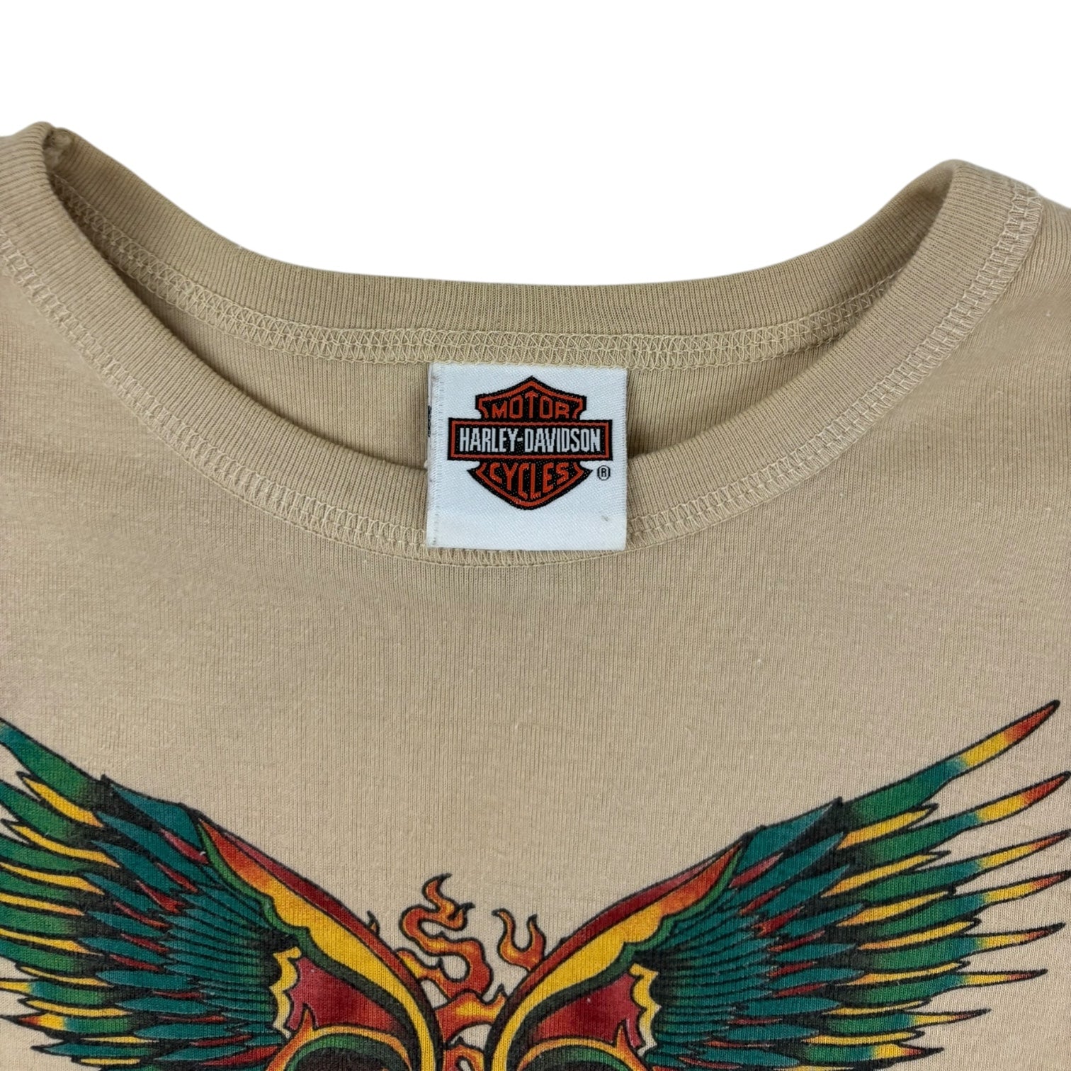 Vintage Women’s Big Sky Harley Davidson Tattoo Layered T-Shirt Beige