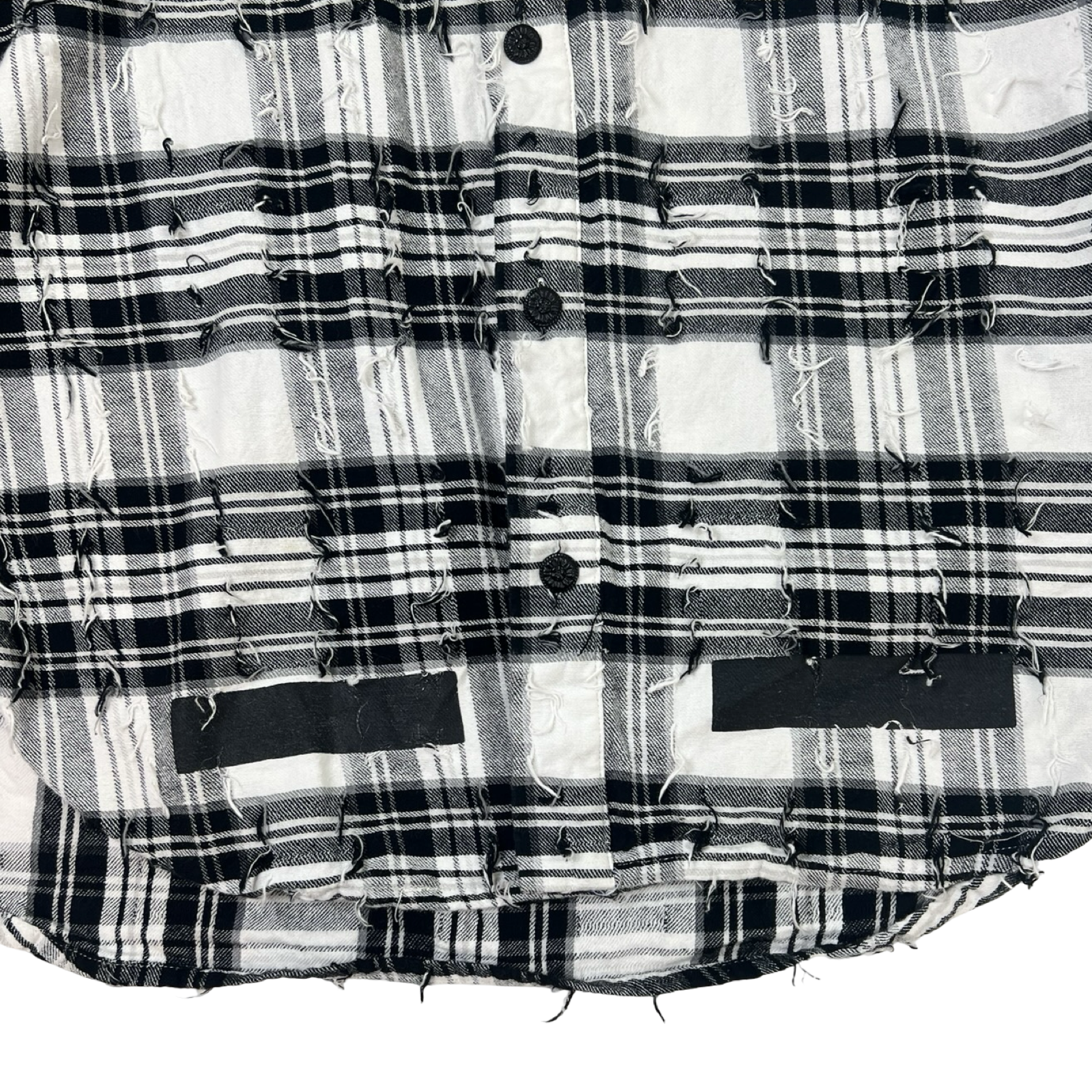 Off White Distressed Tartan Flannel Button Up