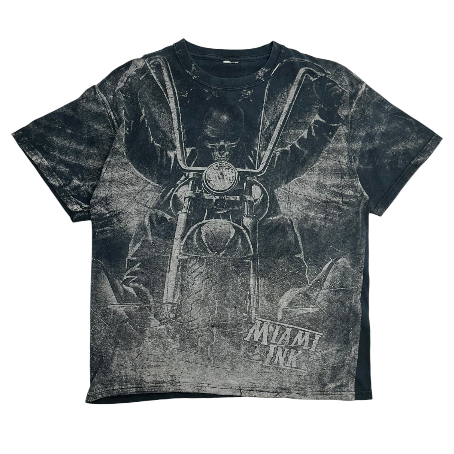 Y2K Miami Ink Skeleton Big Print Biker T-Shirt