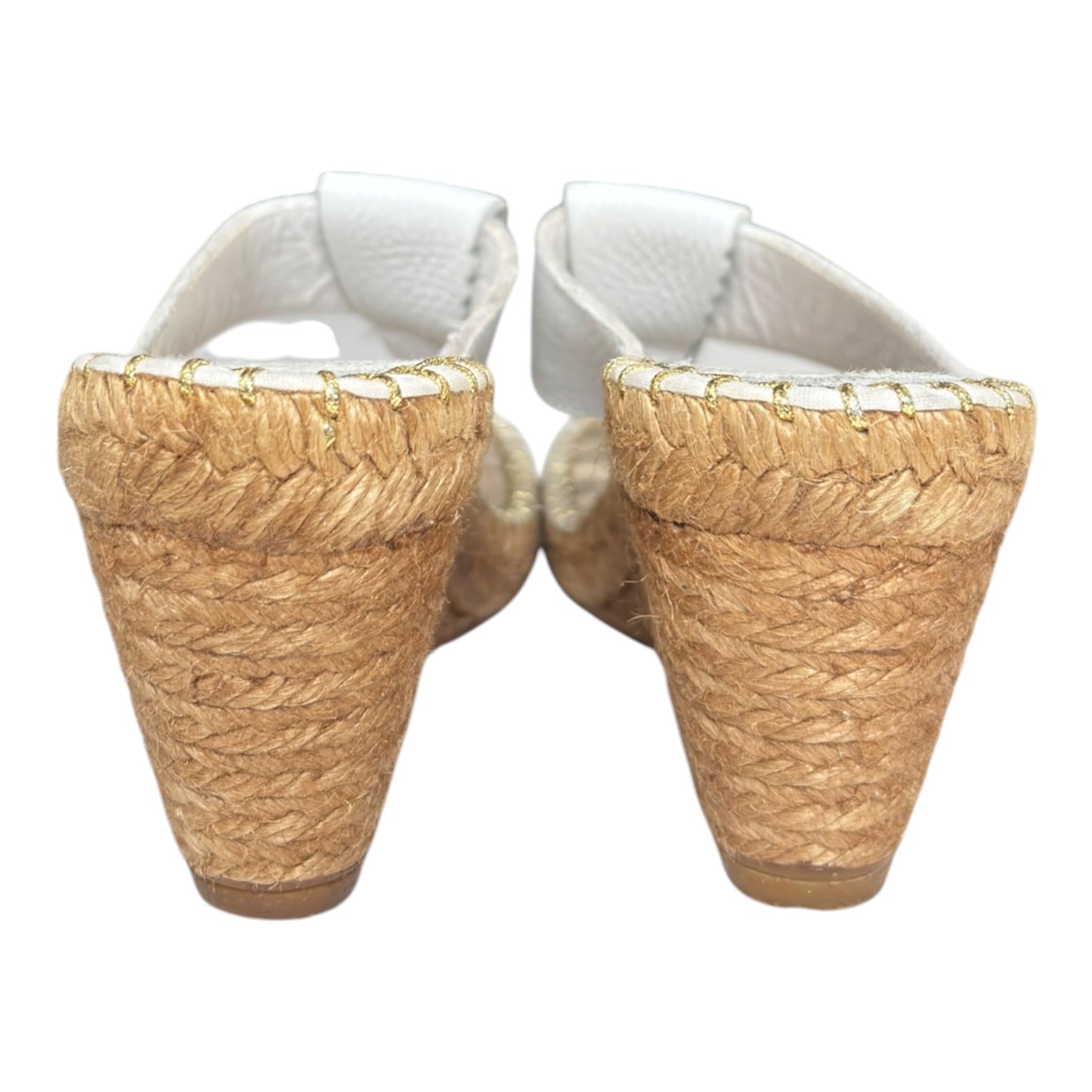 (W) Burberry White Leather Espadrille Thong Wedge
