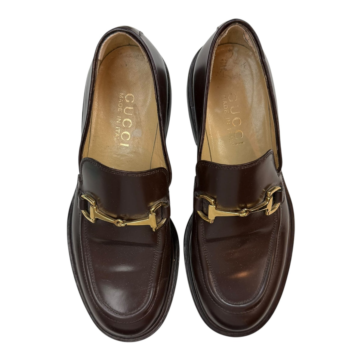 (W) Gucci Horsebit Leather Loafers Brown
