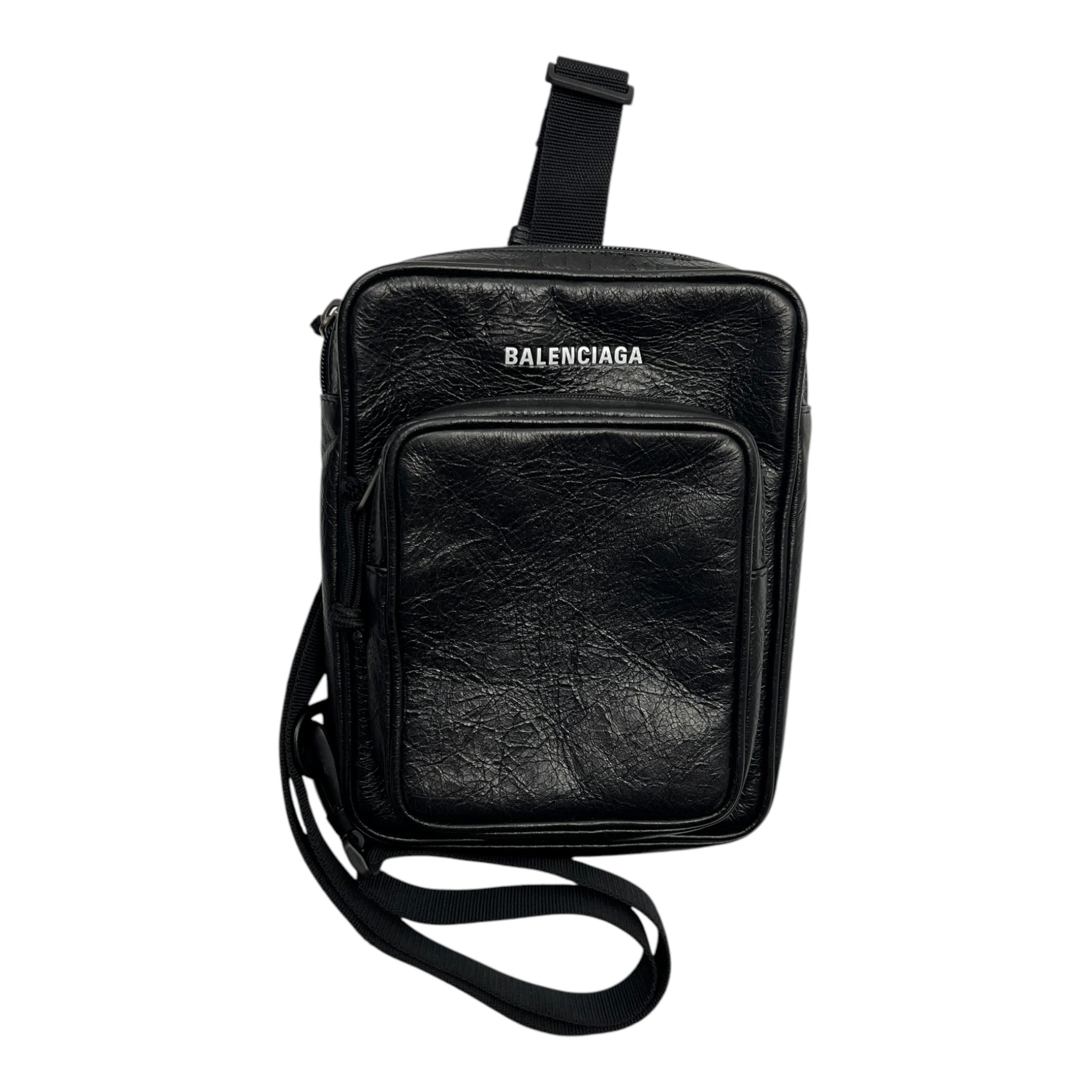 Balenciaga Explorer Crossbody Messenger Bag in Black Lambskin