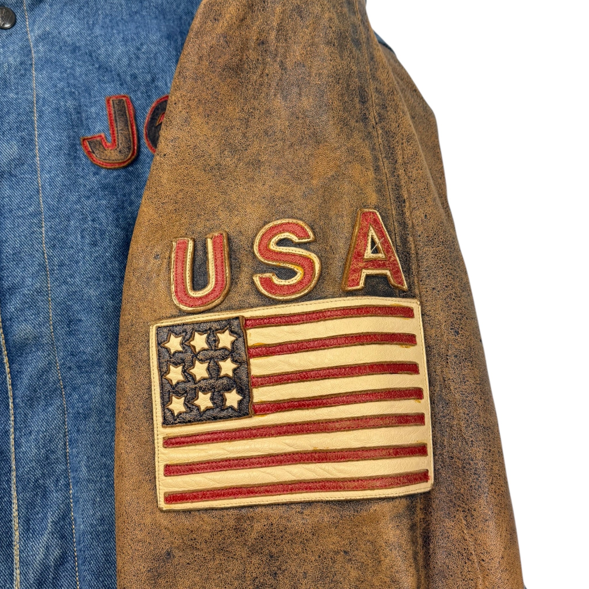 Vintage Jeff Hamilton Jeep USA Leather Sleeve Jacket