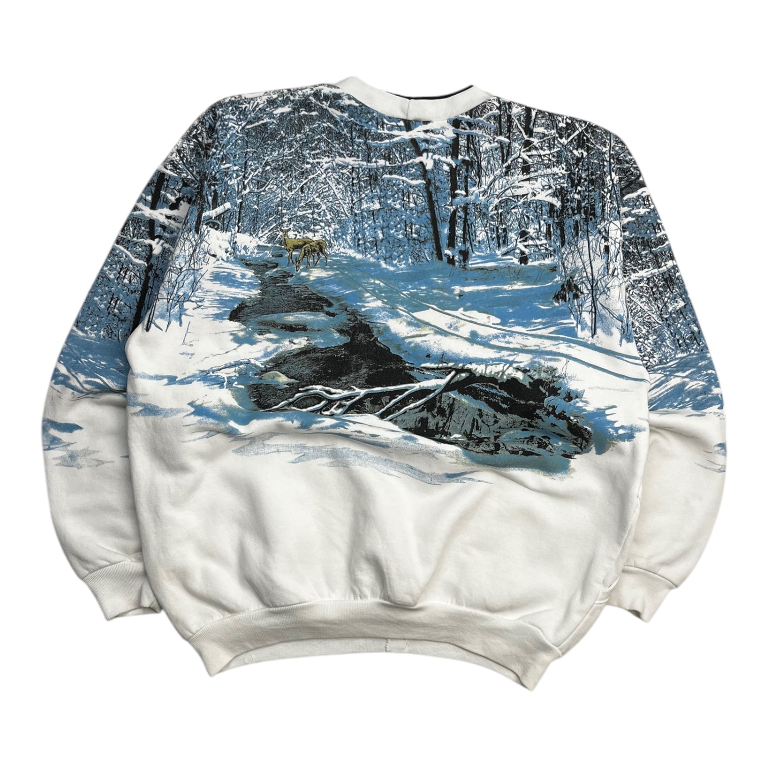 Vintage Snowy Sleigh Scene Crew Neck