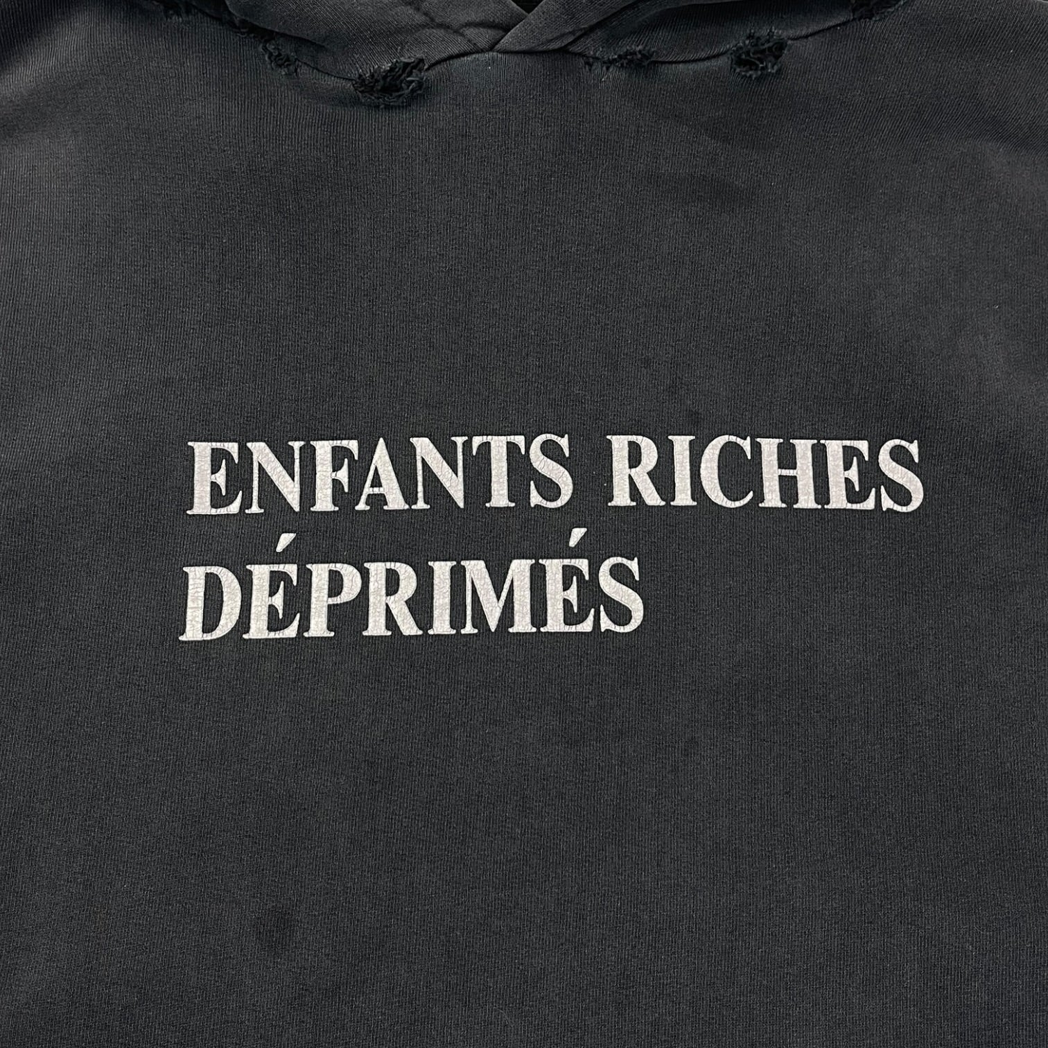 Enfants Riches Déprimés Thrashed Logo Hoodie Worn Black