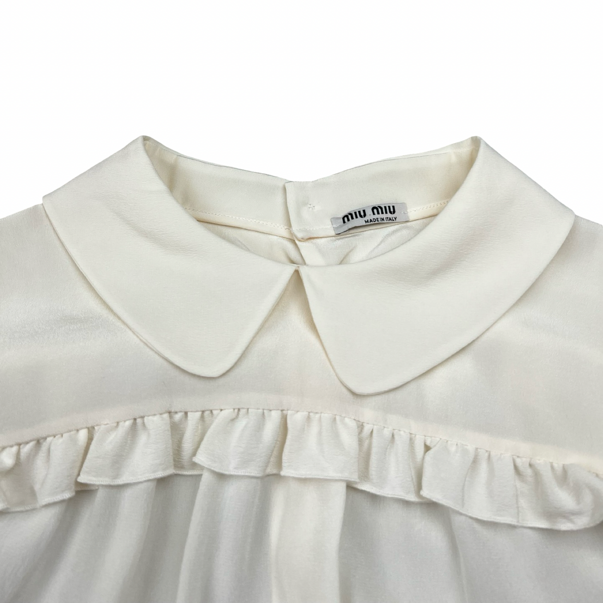 (W)Miu Miu Silk Frill Peter Pan Collar Blouse Ivory