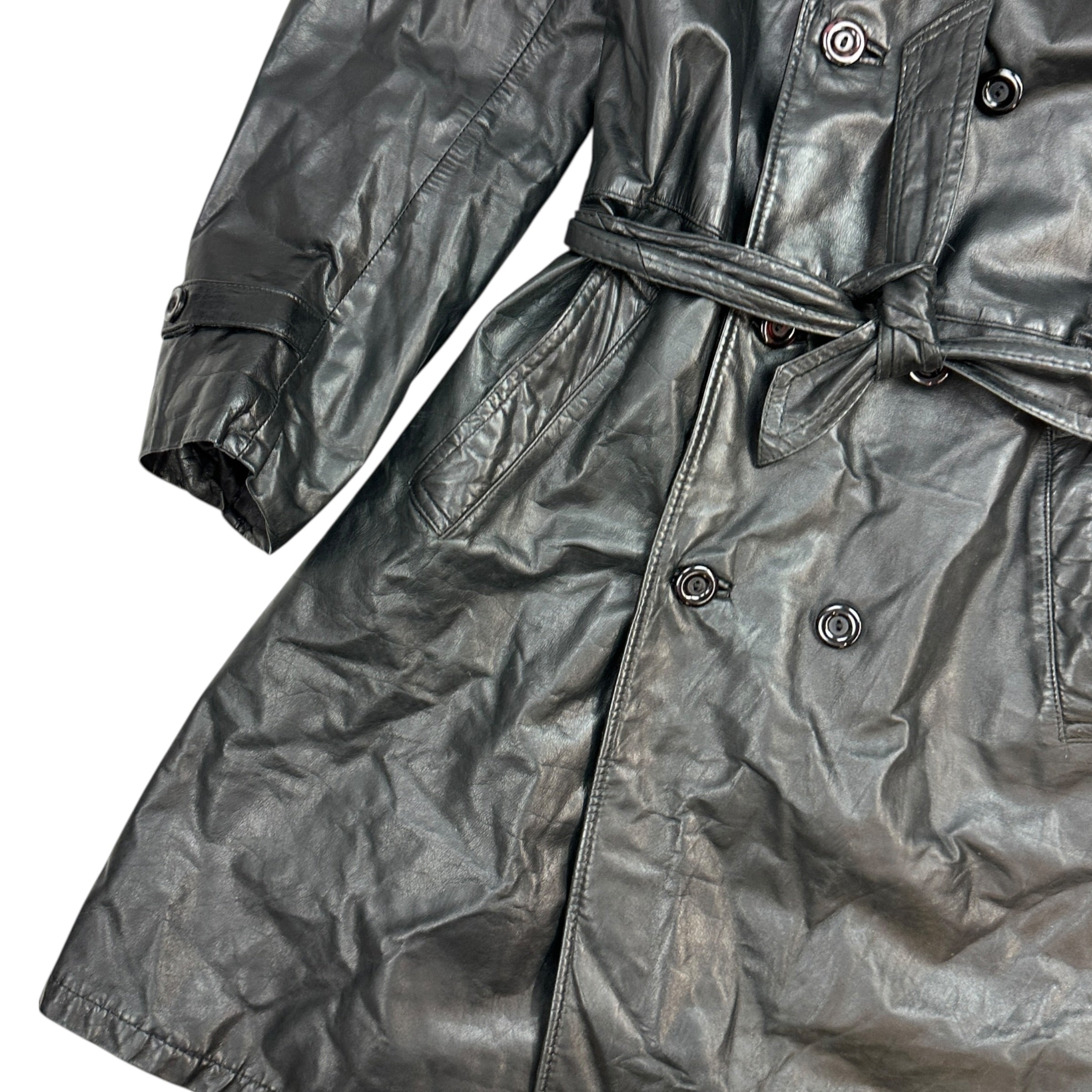 (W) Vintage Victoria Leather Trench Coat Black