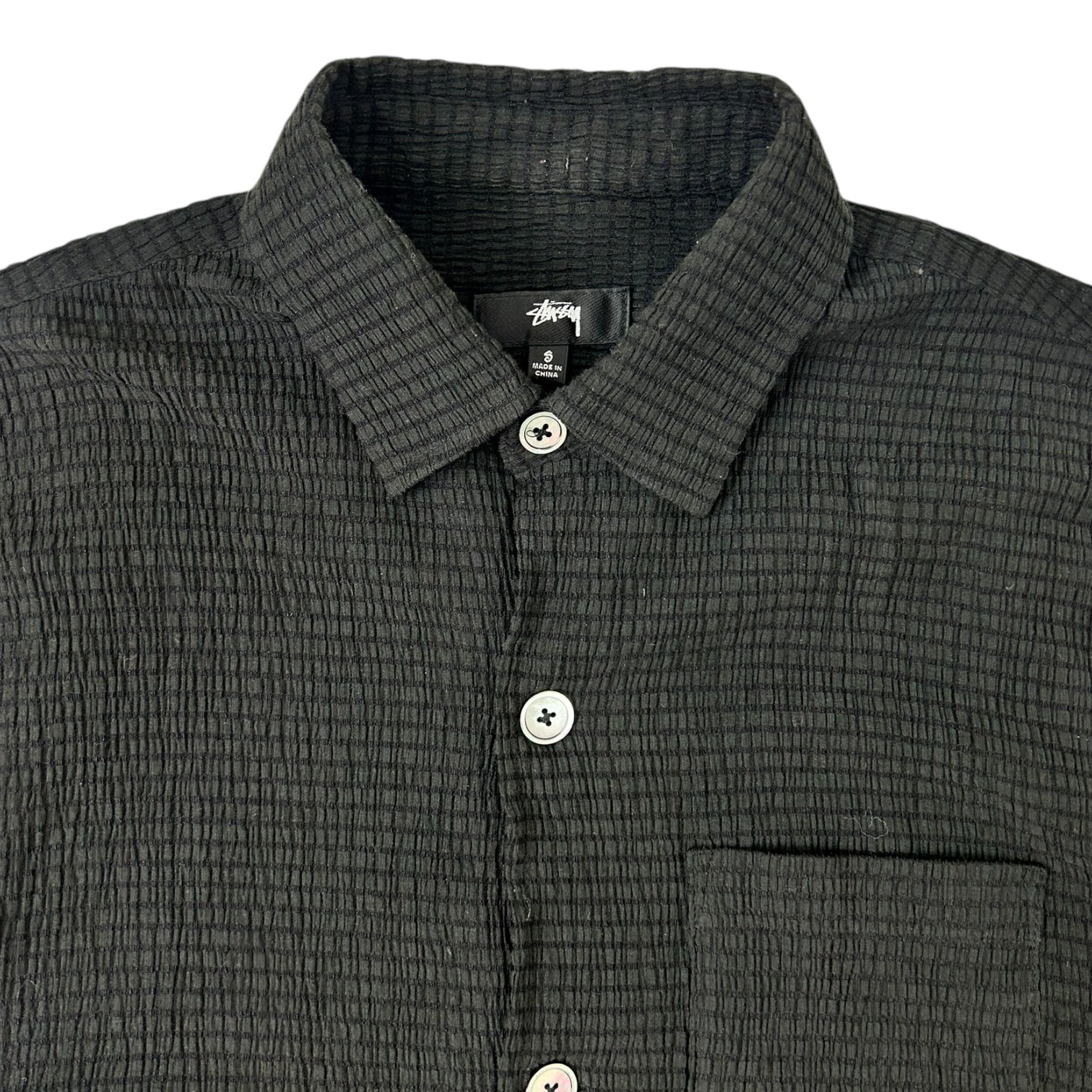 Stussy Flat Bottom Crinkled Button Up Shirt Black