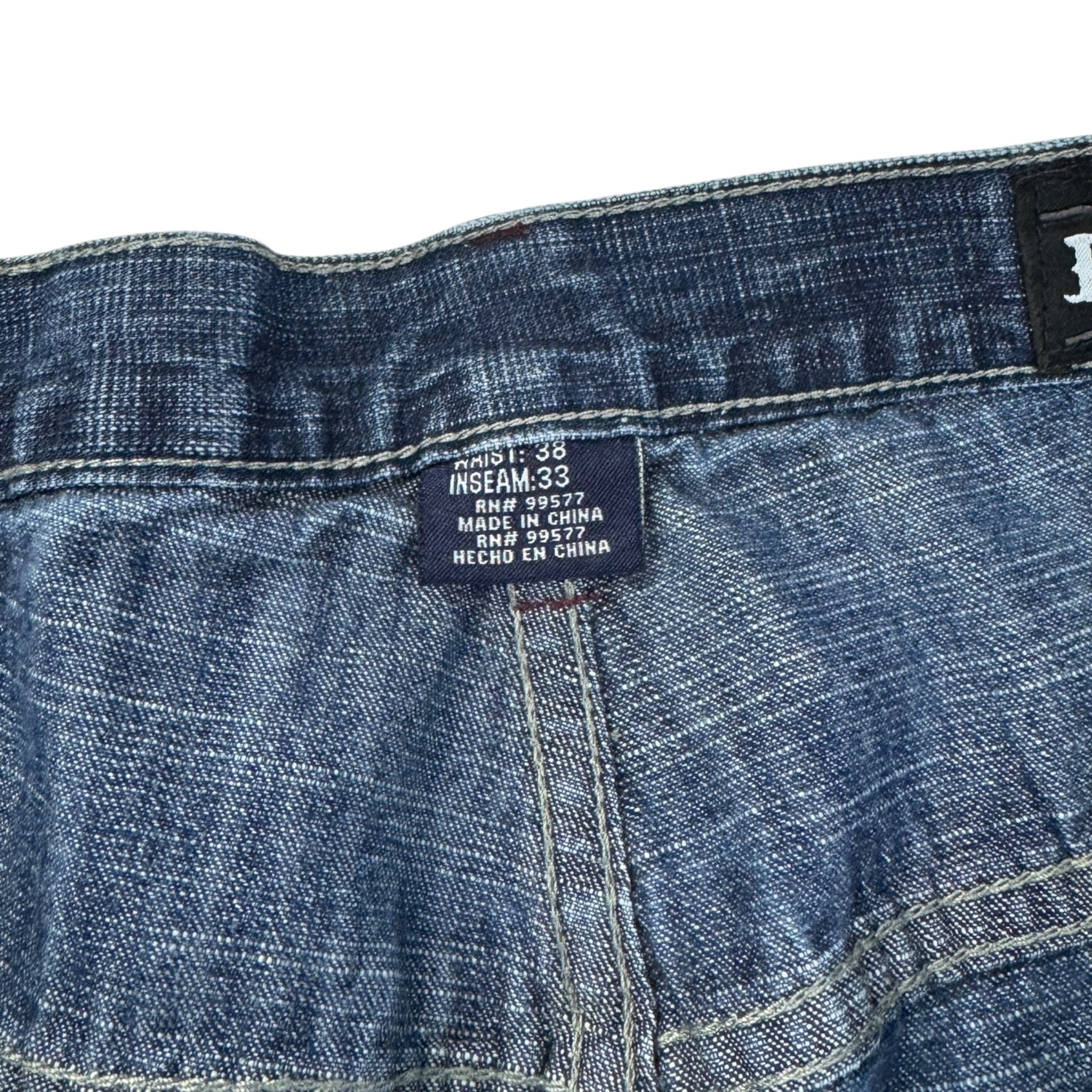 Y2K Phat Farm Leather Patch Dark Wash Denim Pants