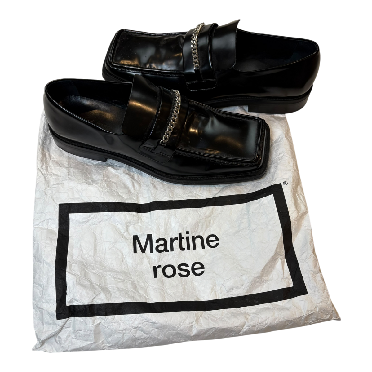 Martine Rose Leather Square Toe Chain Loafers Black (Used)