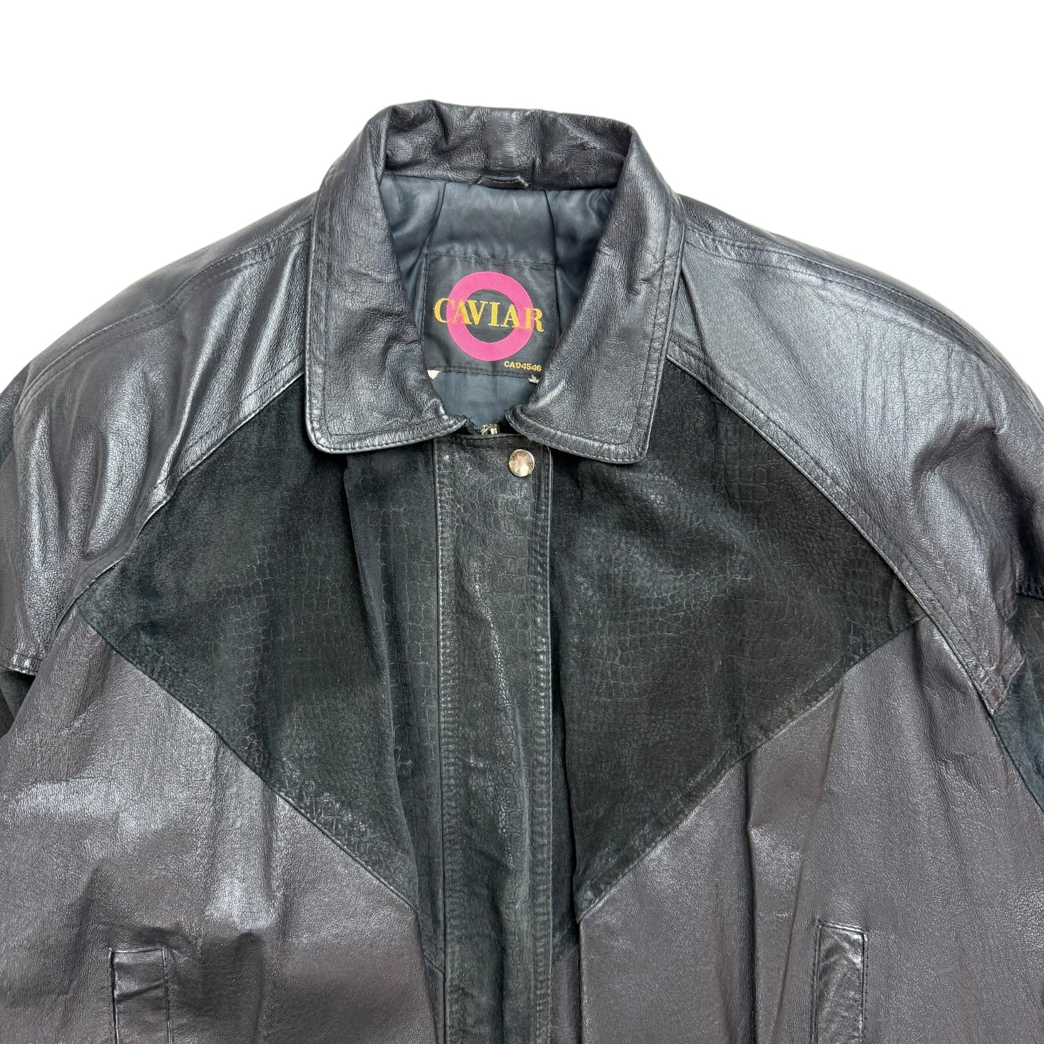 Vintage Caviar Suede Leather Bomber Jacket Black