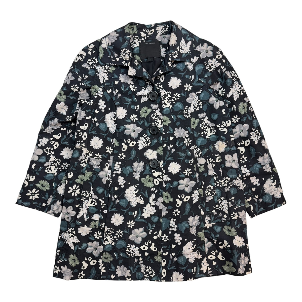 (W) Vintage Marc Jacobs Floral Print Coat Black