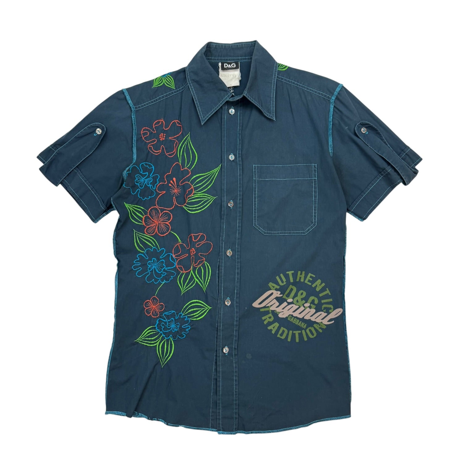 Vintage Dolce & Gabbana Floral Button Up Shirt Navy Blue