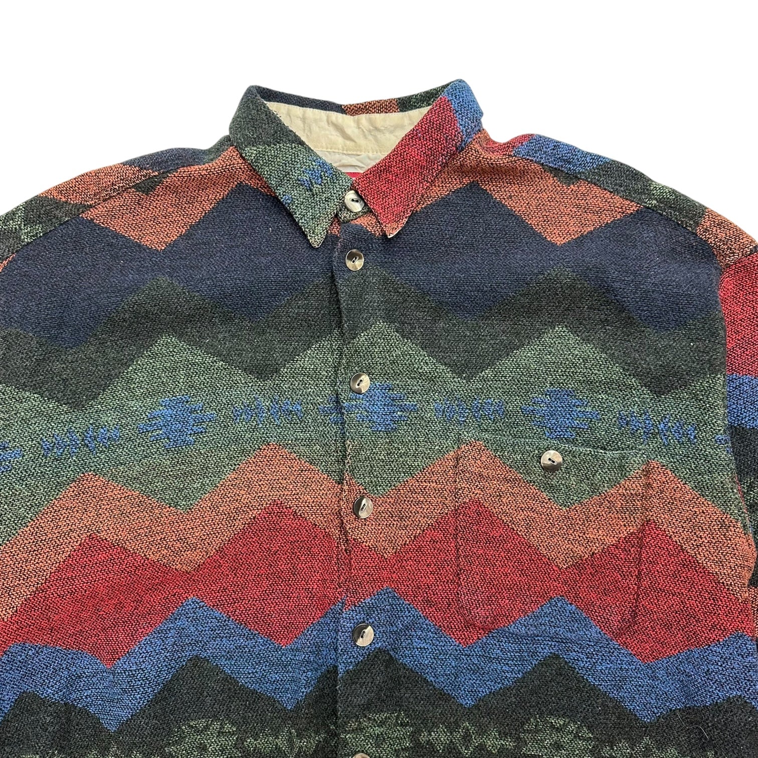 Vintage Le Favori Knit Button Up Shirt Green/Red