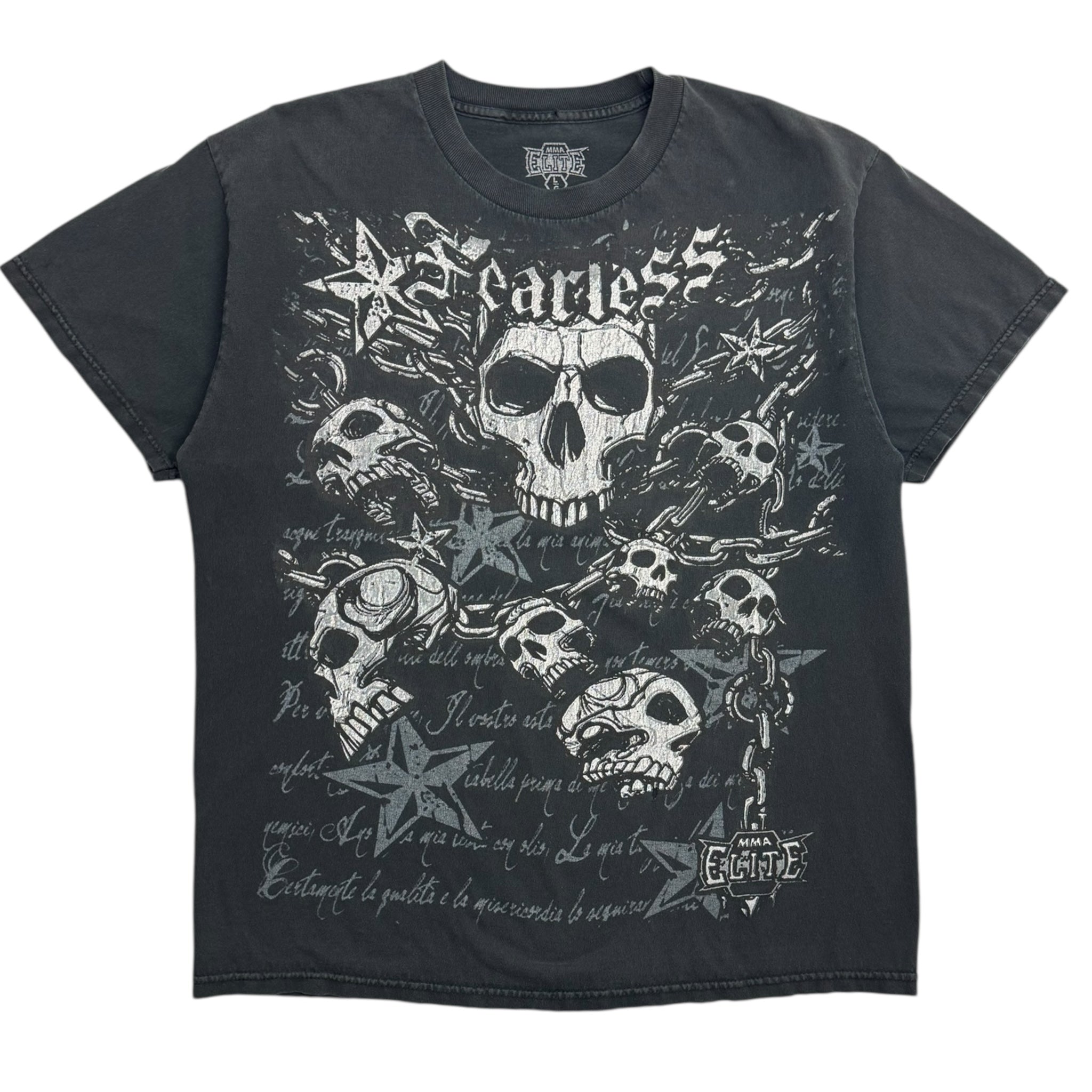 Vintage Y2K MMA Elite Fearless Skulls & Stars Goth T-Shirt