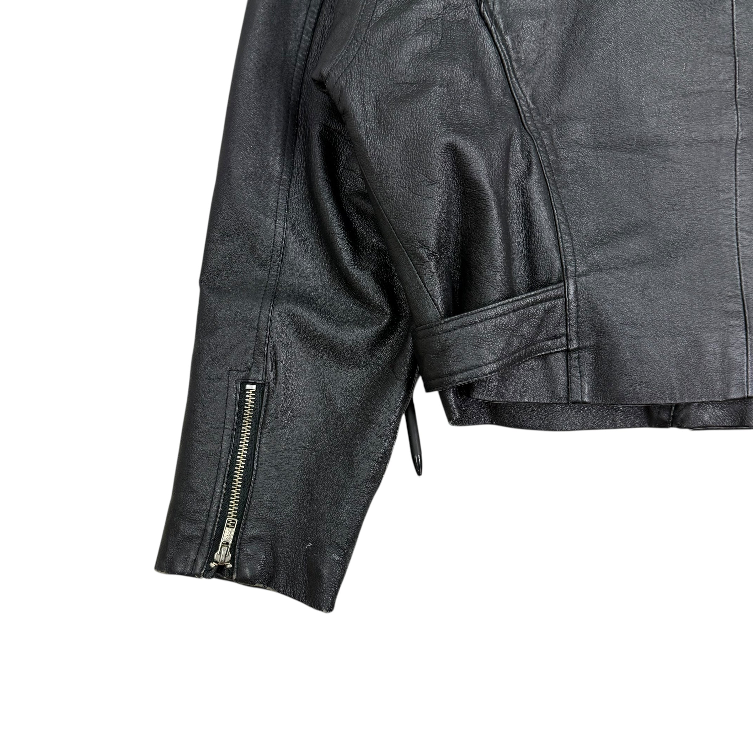 Vintage Annex Cropped Leather Moto Jacket Black