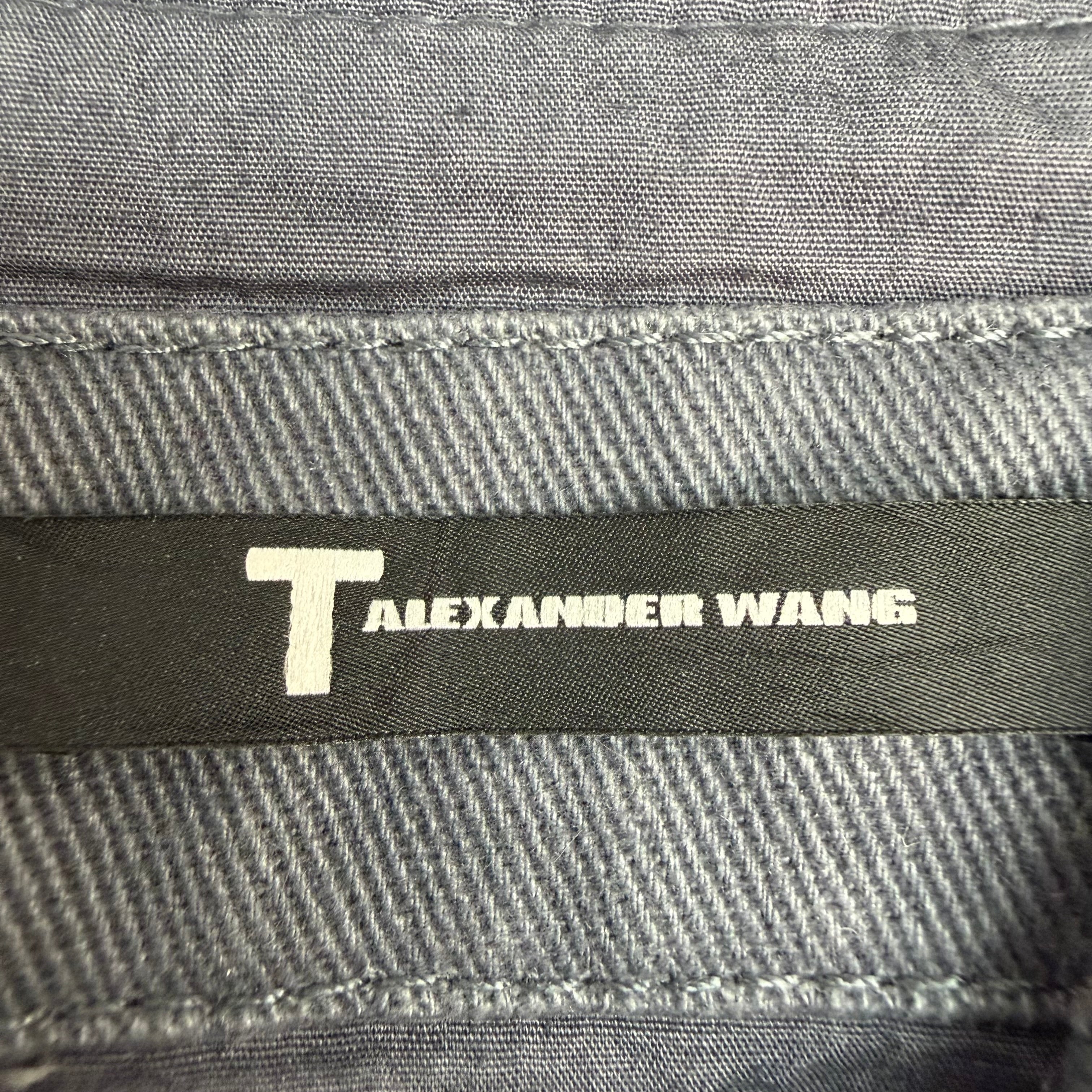 T By Alexander Wang Leather Sleeve Denim Jacket Grey