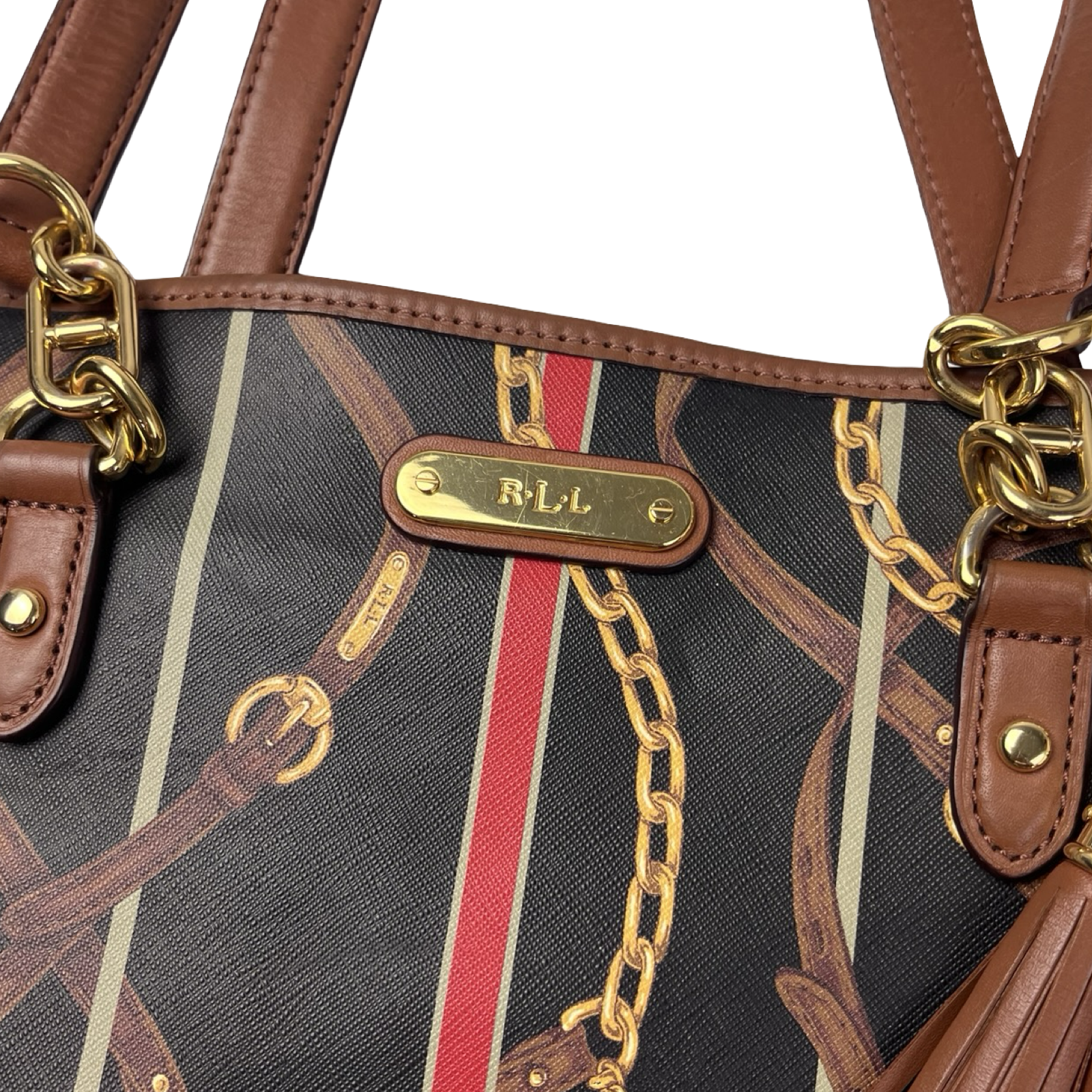 (W) Lauren Ralph Lauren Equestrian Print Satchel Bag Black