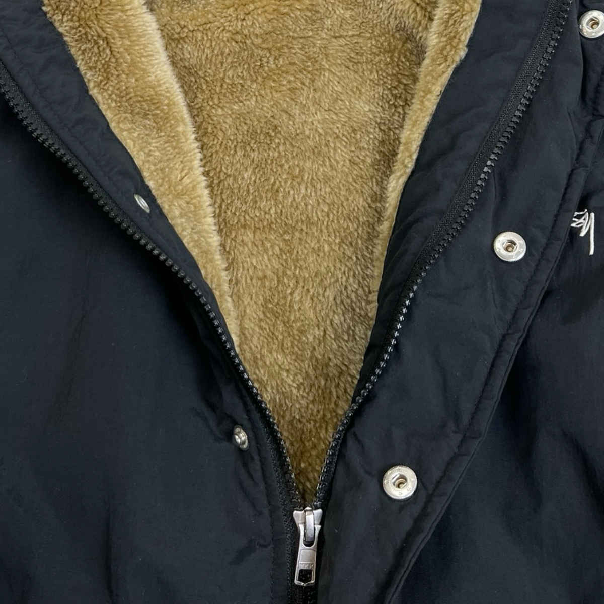 Stüssy Smooth Stock Faux Fur Lined Coach Jacket Black