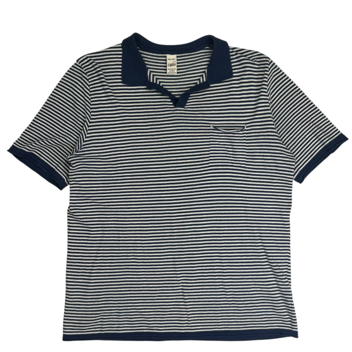 GRP Knitwear Striped Linen Polo Blue