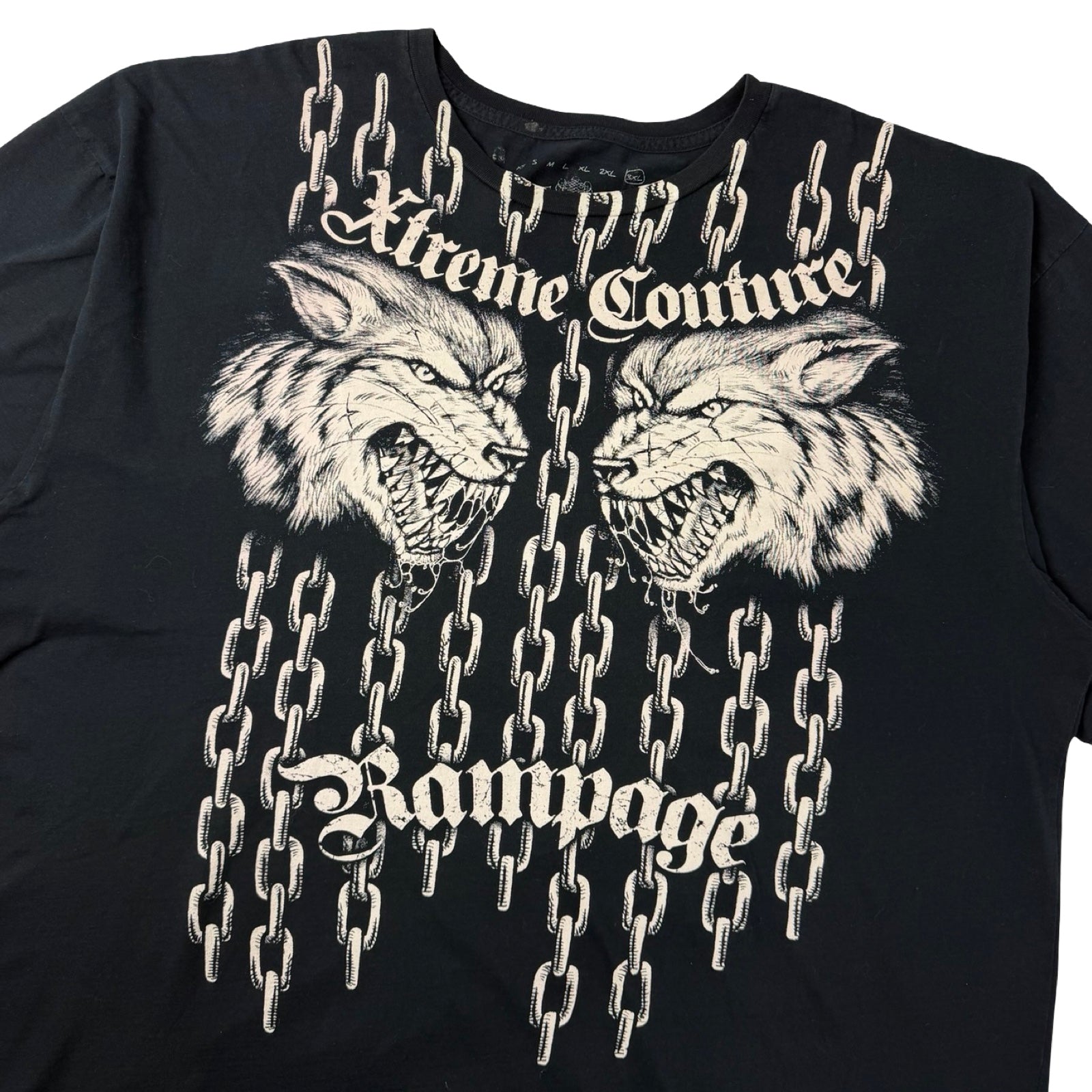 Vintage Y2K Xtreme Couture Chained Wolves Rampage T-Shirt Navy