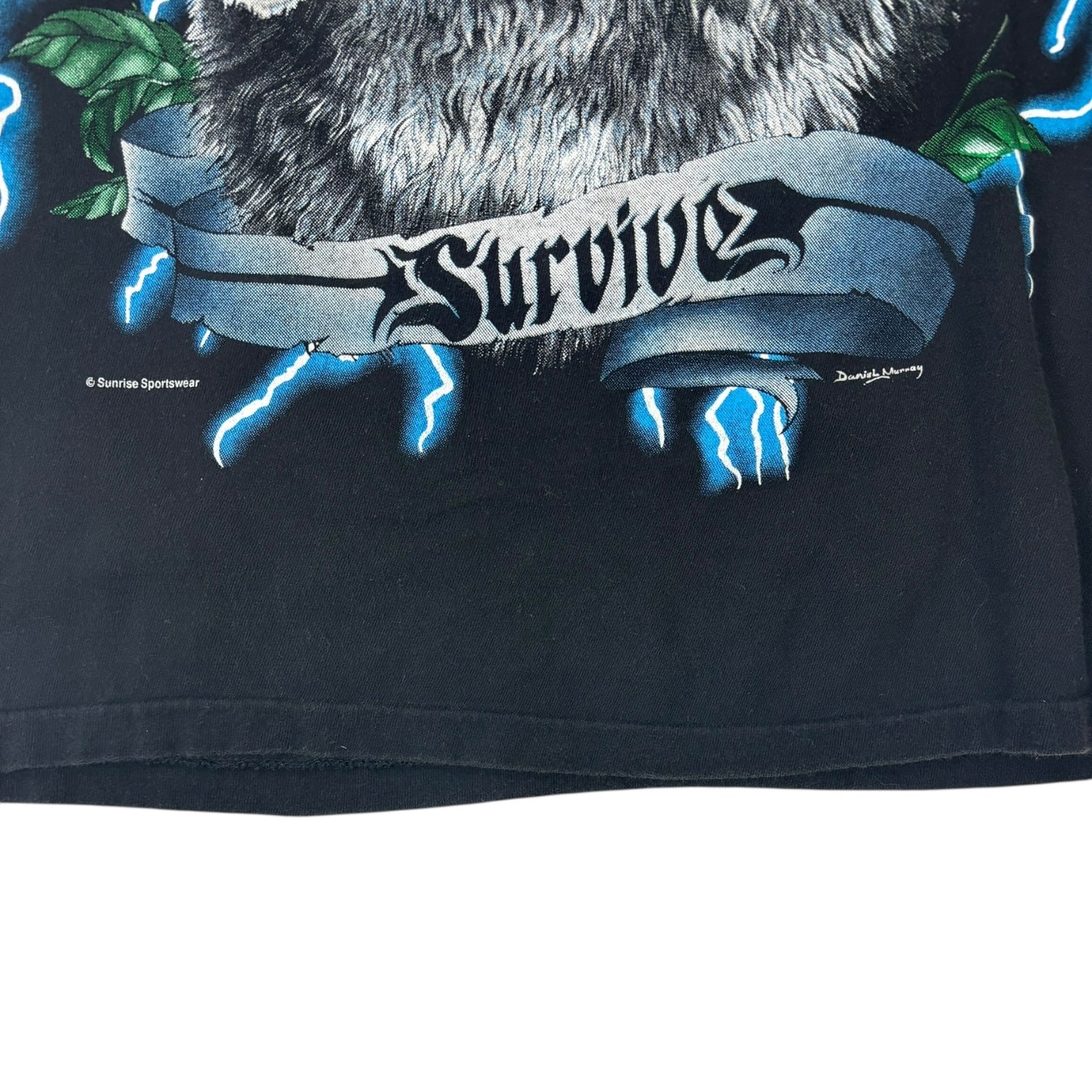 Vintage USA Thunder “Only The Strong Survive” Wolf T-Shirt Black