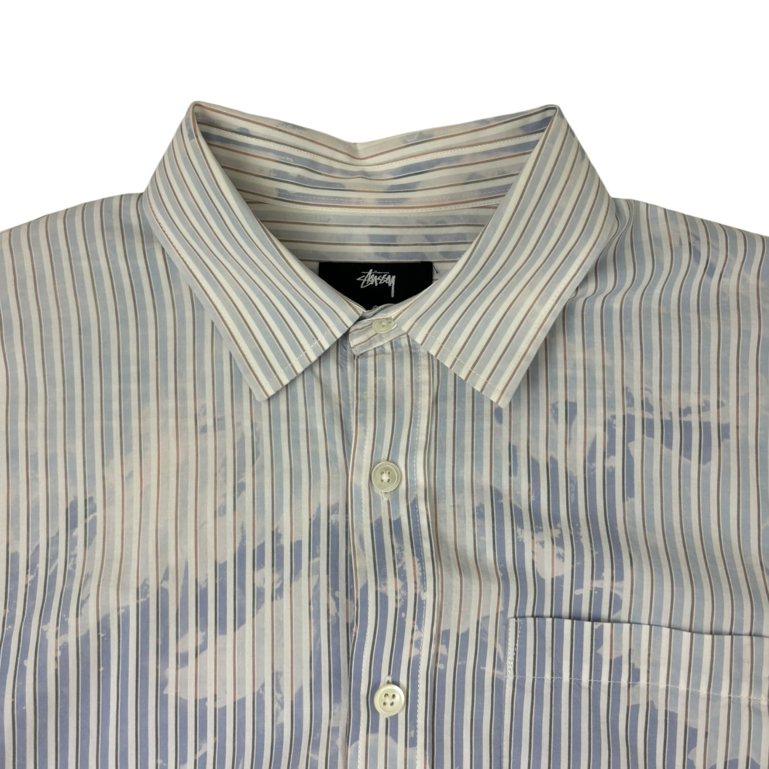 Stussy Bleached Poplin Button-Up Shirt Blue